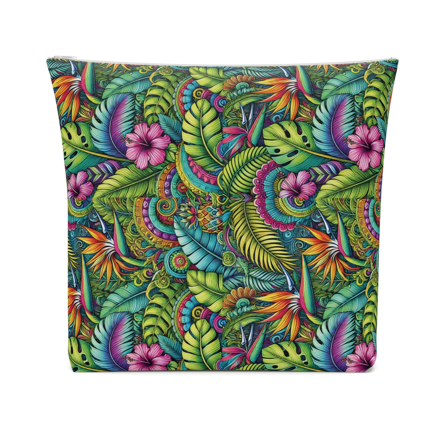 Tropical Cotton Cosmetic Bag, Makeup Pouch, 5 Sizes / Rainforest Blooms