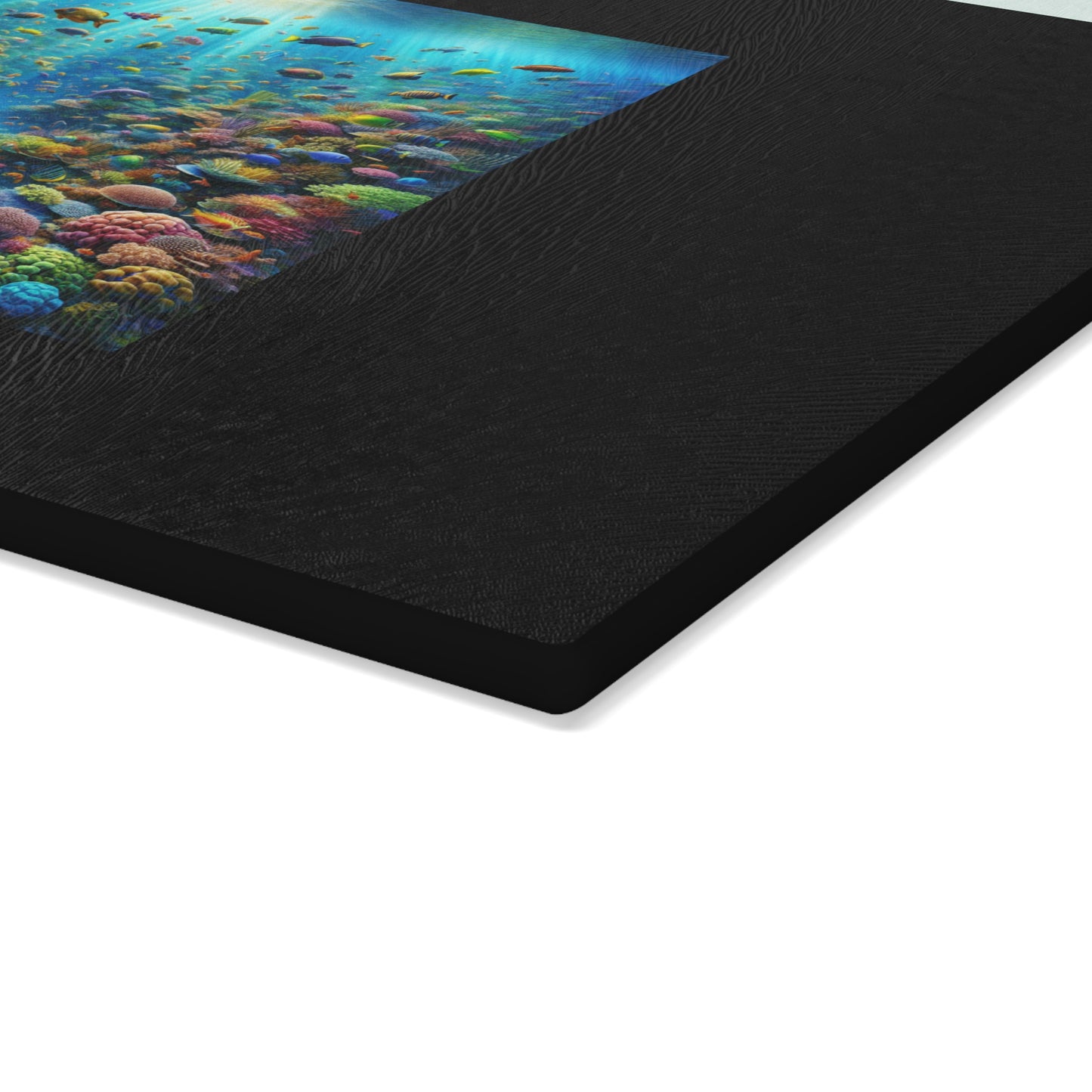 Glass Cutting Board, 2 sizes - Busy Coral Reef/Black
