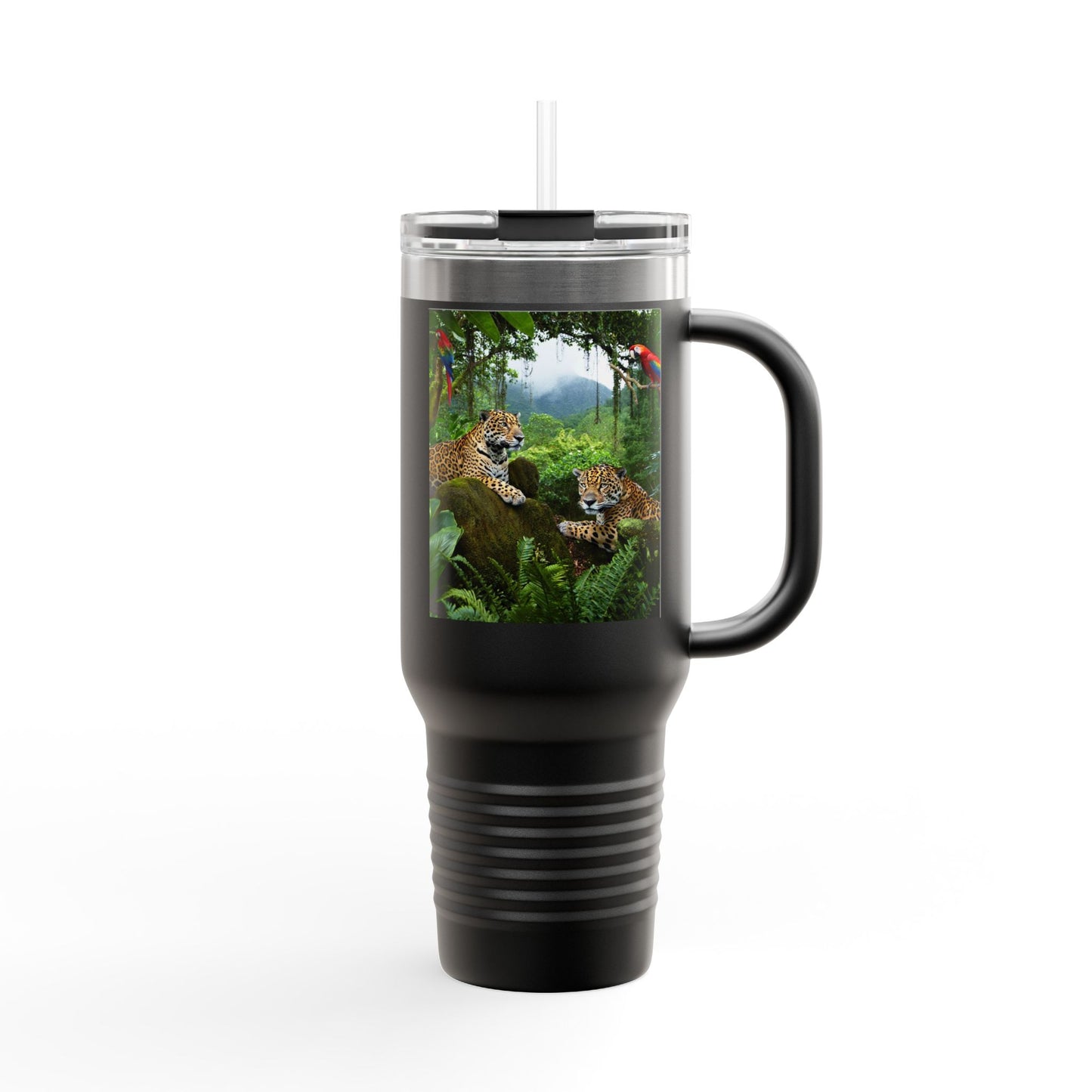 Insulated Travel Mug, 40oz / Jaguars and Parrots - Perfect for Outdoor Adventures
