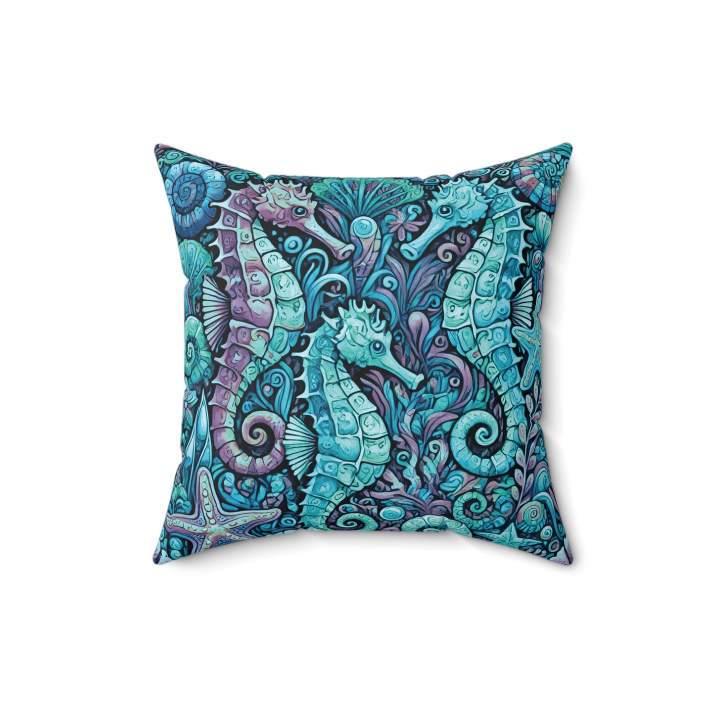 Decorative Pillow - Accent Cushion, 4 Sizes / Seahorse Trio, Turquoise