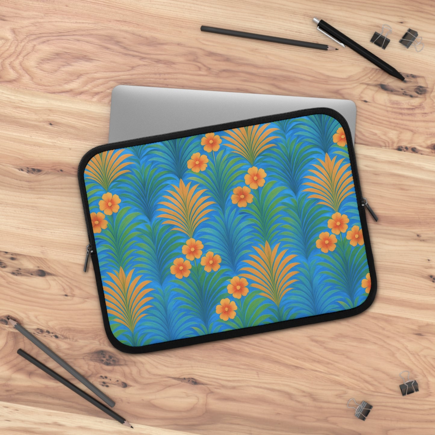 Tropical Laptop Sleeve, 5 Sizes - Perfect for Beach Lovers & Students / Sunrise Palms, Orange