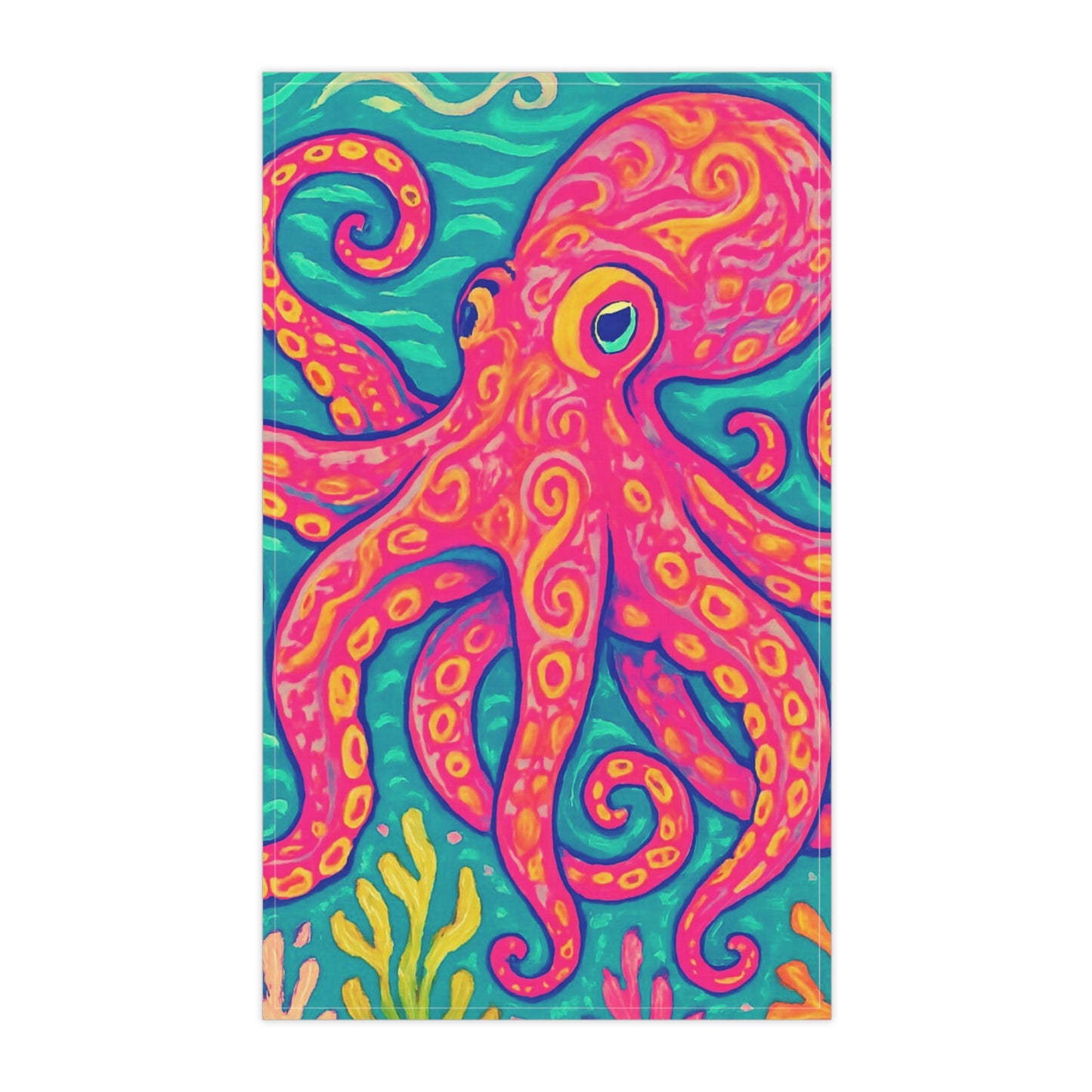 Tea Towels (cotton, poly), Red Kraken Joe