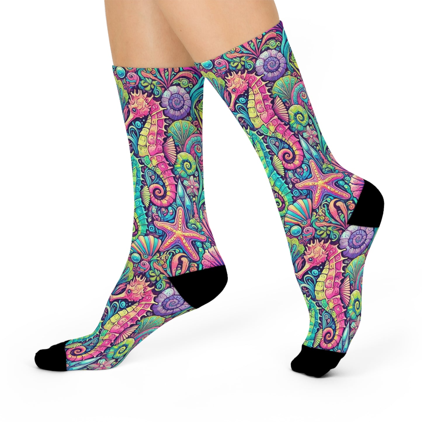 Cushioned Crew Socks - Seahorses