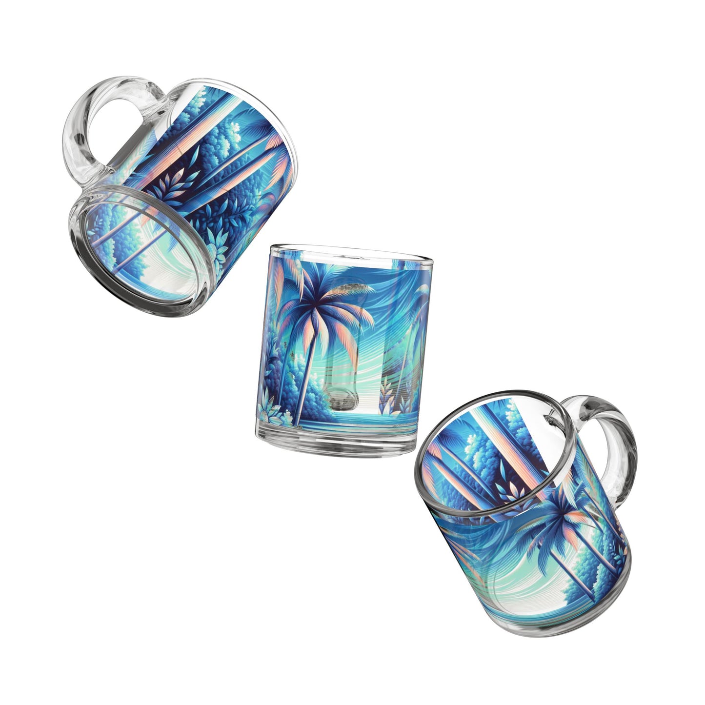 Tropical Glass Mug - 10oz Coffee Cup / Neon Beach