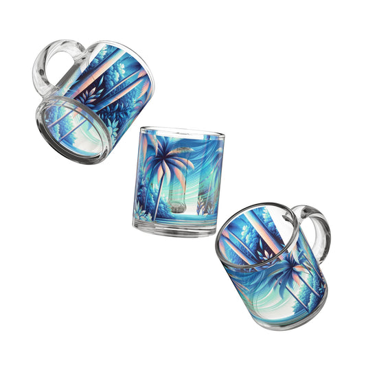 Tropical Glass Mug - 10oz Coffee Cup / Neon Beach