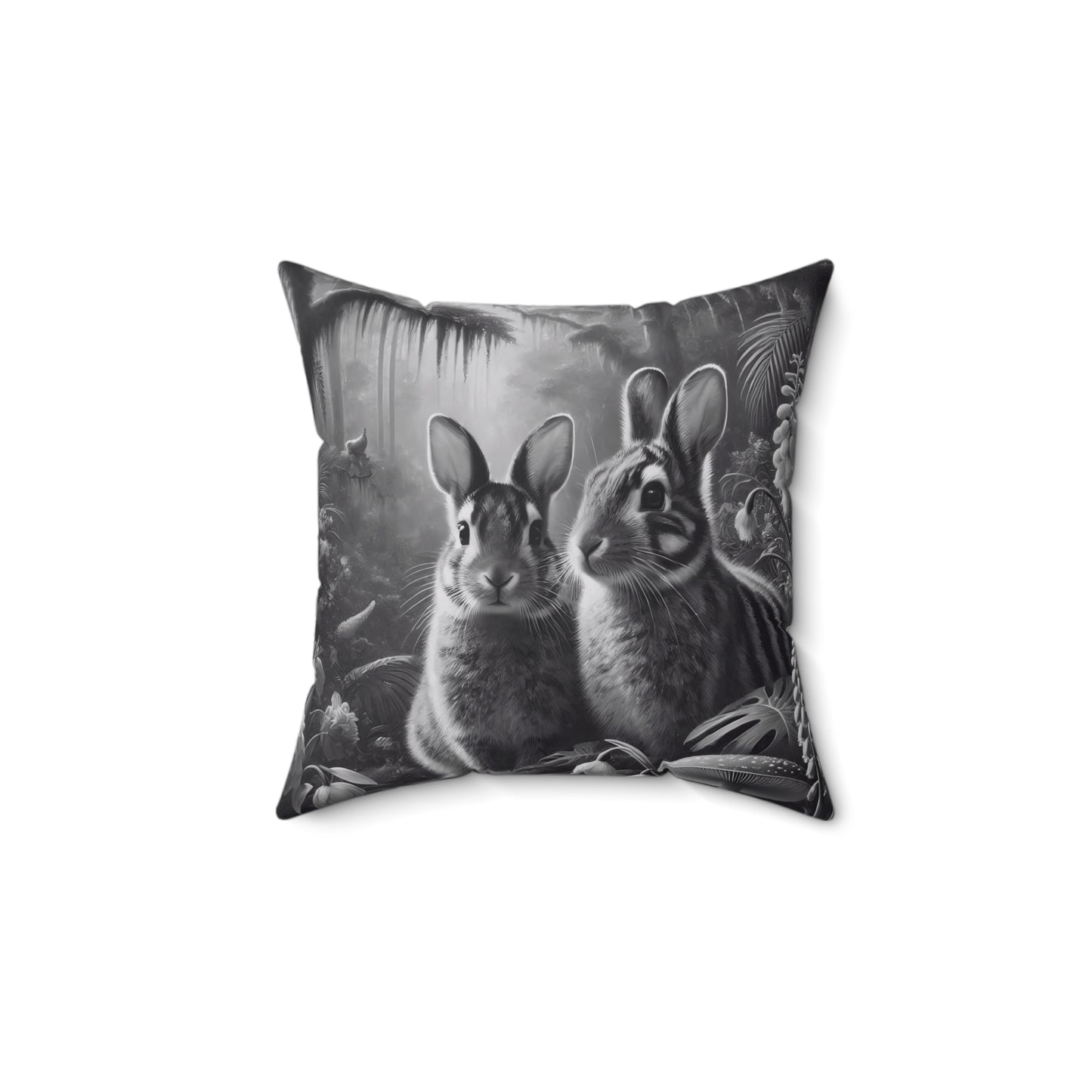 Decorative Pillow - Accent Cushion, 4 Sizes / Rainforest Sumatran Rabbits, Noir