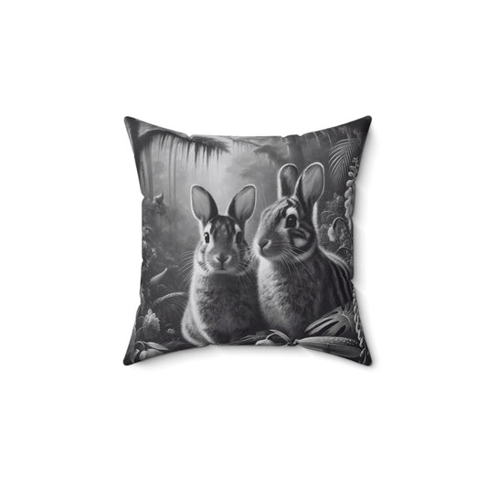 Decorative Pillow - Accent Cushion, 4 Sizes / Rainforest Sumatran Rabbits, Noir