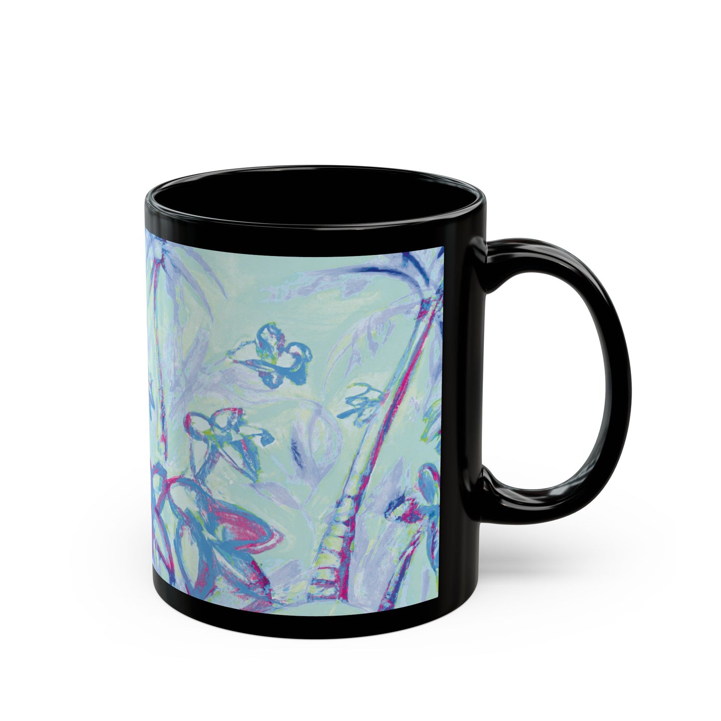 Black Coffee Mug - Tropical Doodles, Blue