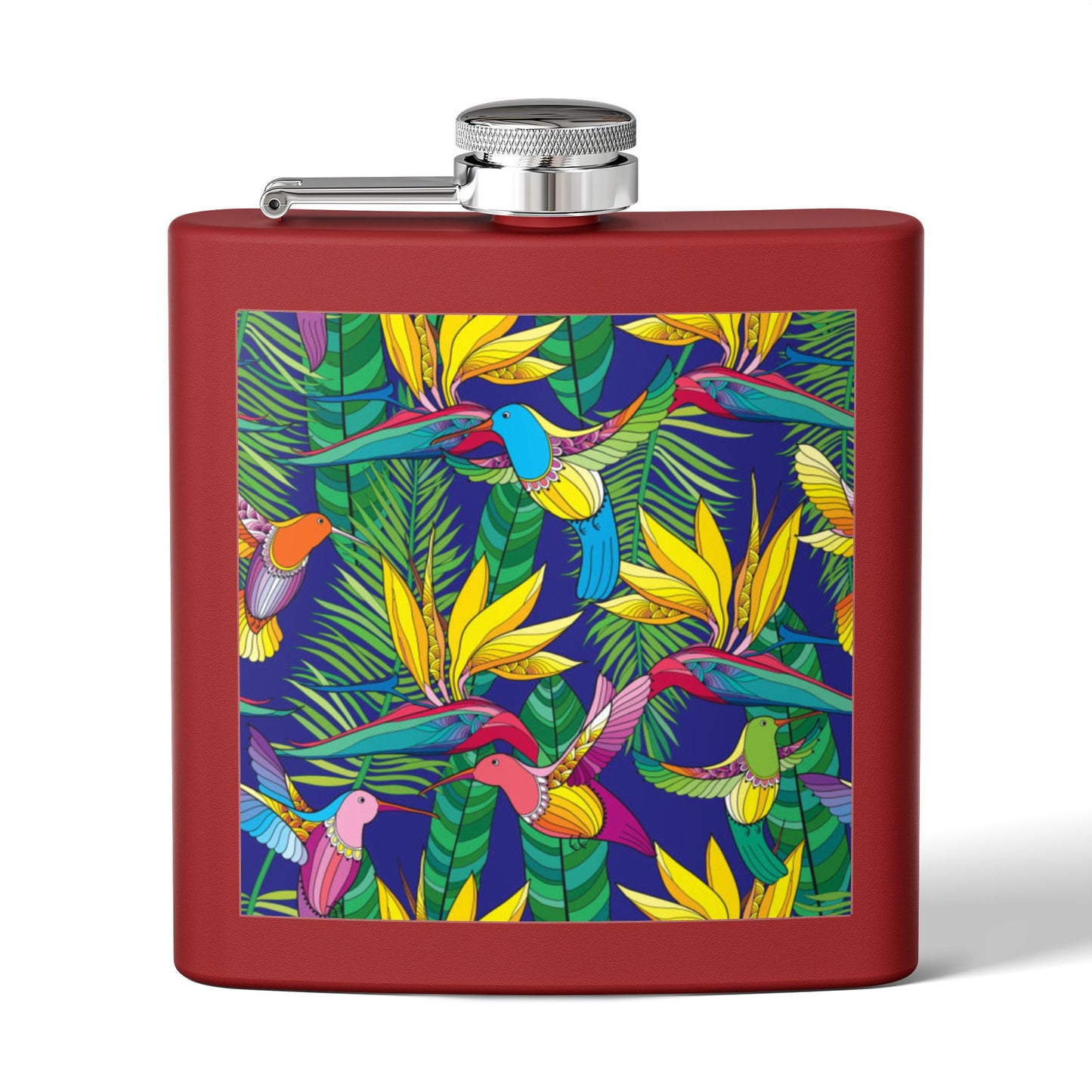 Tropical Stainless Steel 6 oz. Flask, Many Colors  – Bird of Paradise Toile