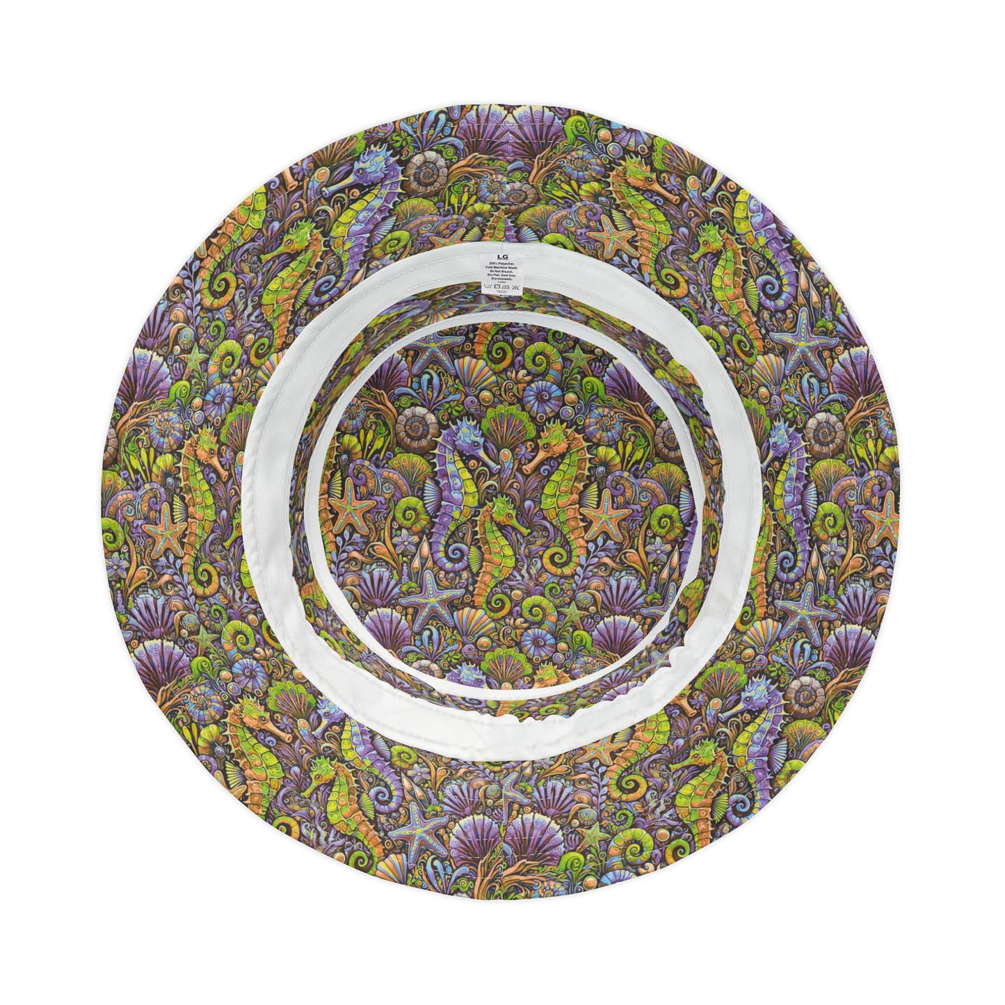 Tropical Polyester Bucket Hat, 2 Sizes - Seahorses Purple