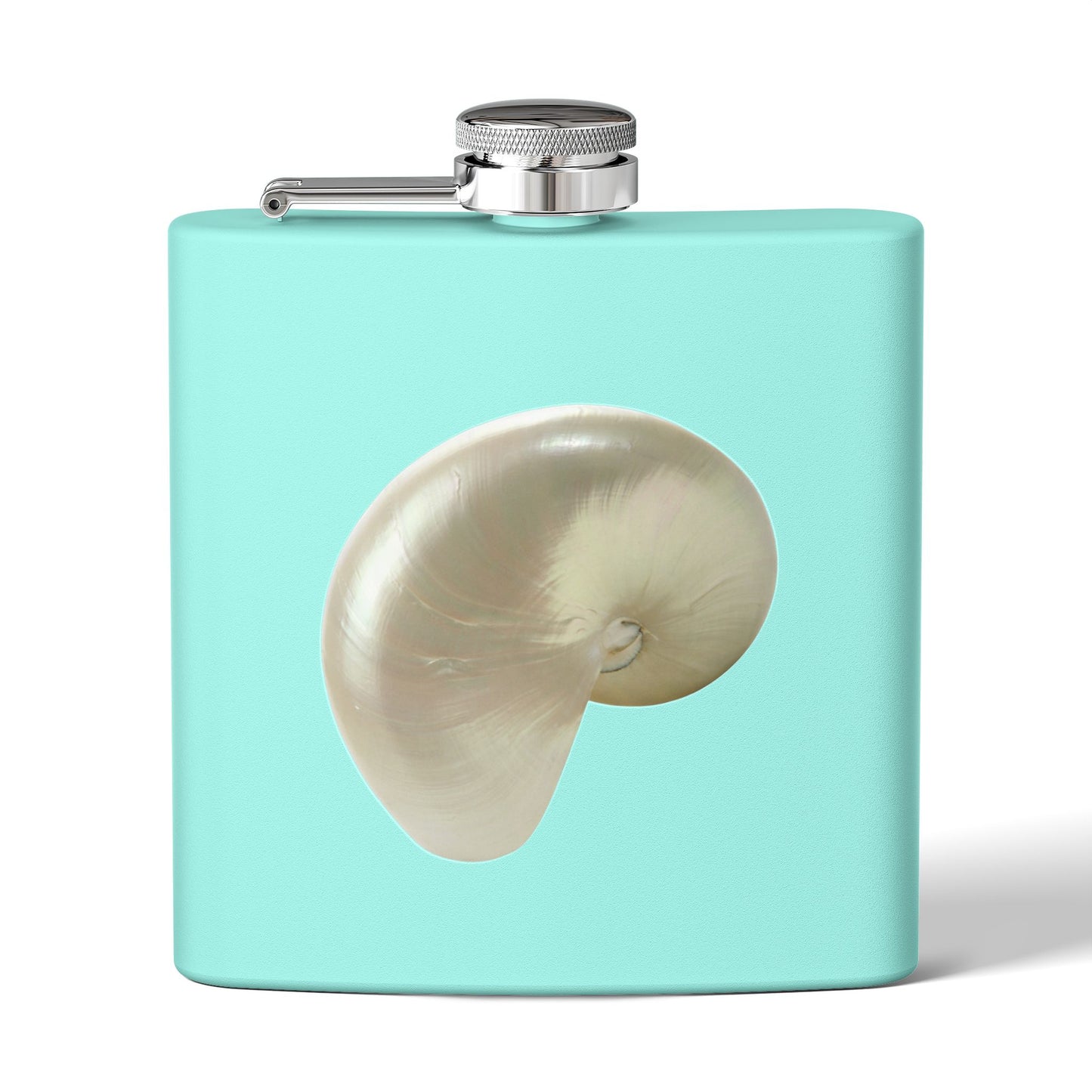 Tropical Stainless Steel 6 oz. Flask, Many Colors  – Real White Nautilus Shell