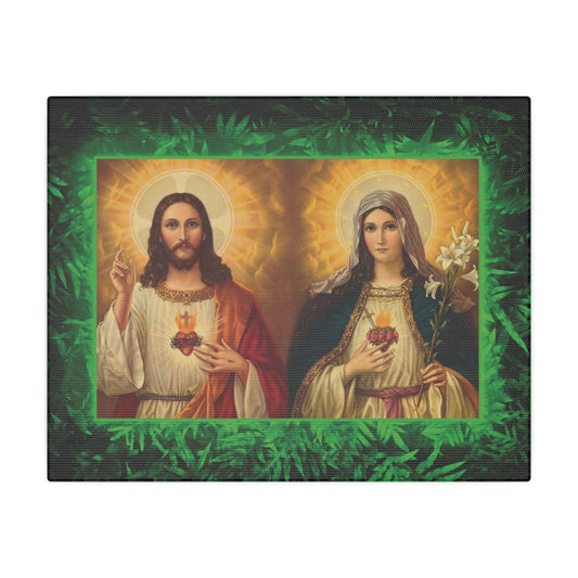 "Tropical Glow Jesus and Mary" Religious Canvas Artwork - Stretched Canvas Print / Byzantine Icons