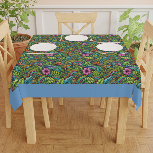 Rainforest Blooms/Lt. Blue ~ Square Tablecloth, 55" x 55"