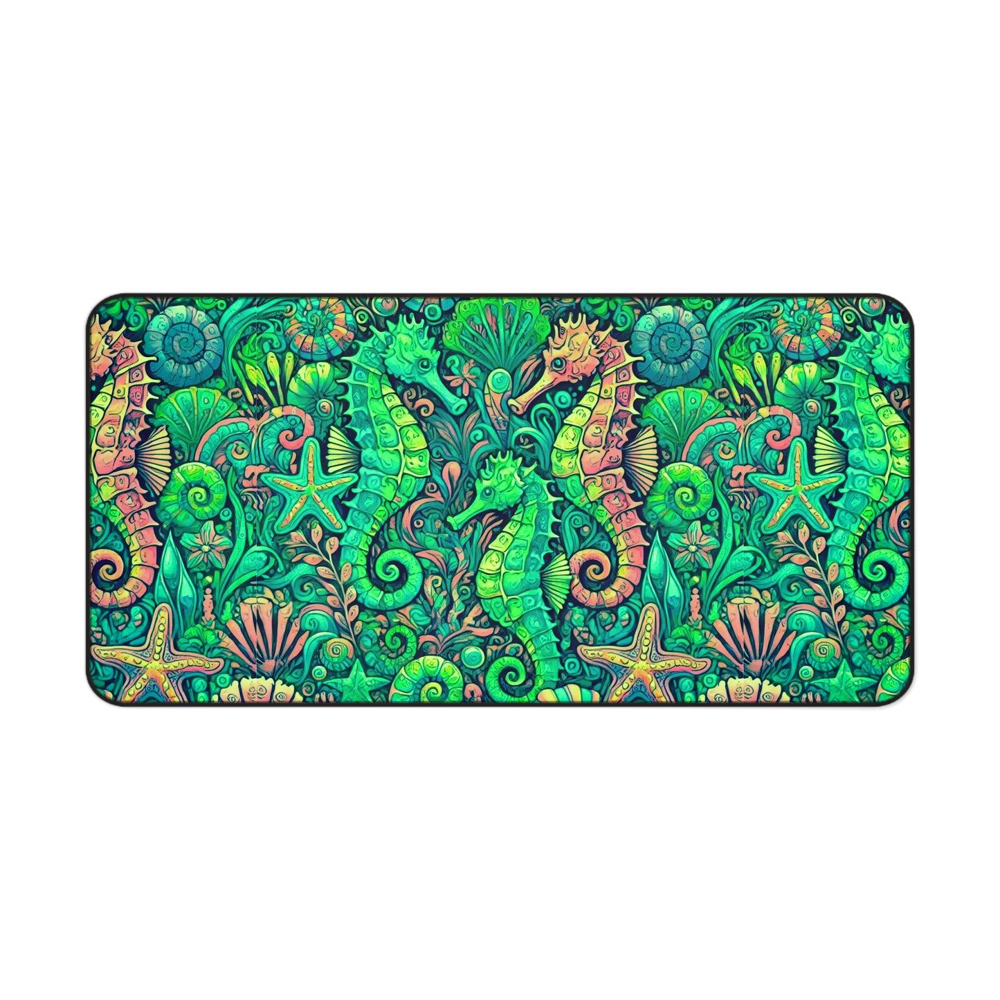 Tropical Mouse Pad/Desk Mat, 3 Sizes - Perfect for Home Office / Seahorses, Hot Lime