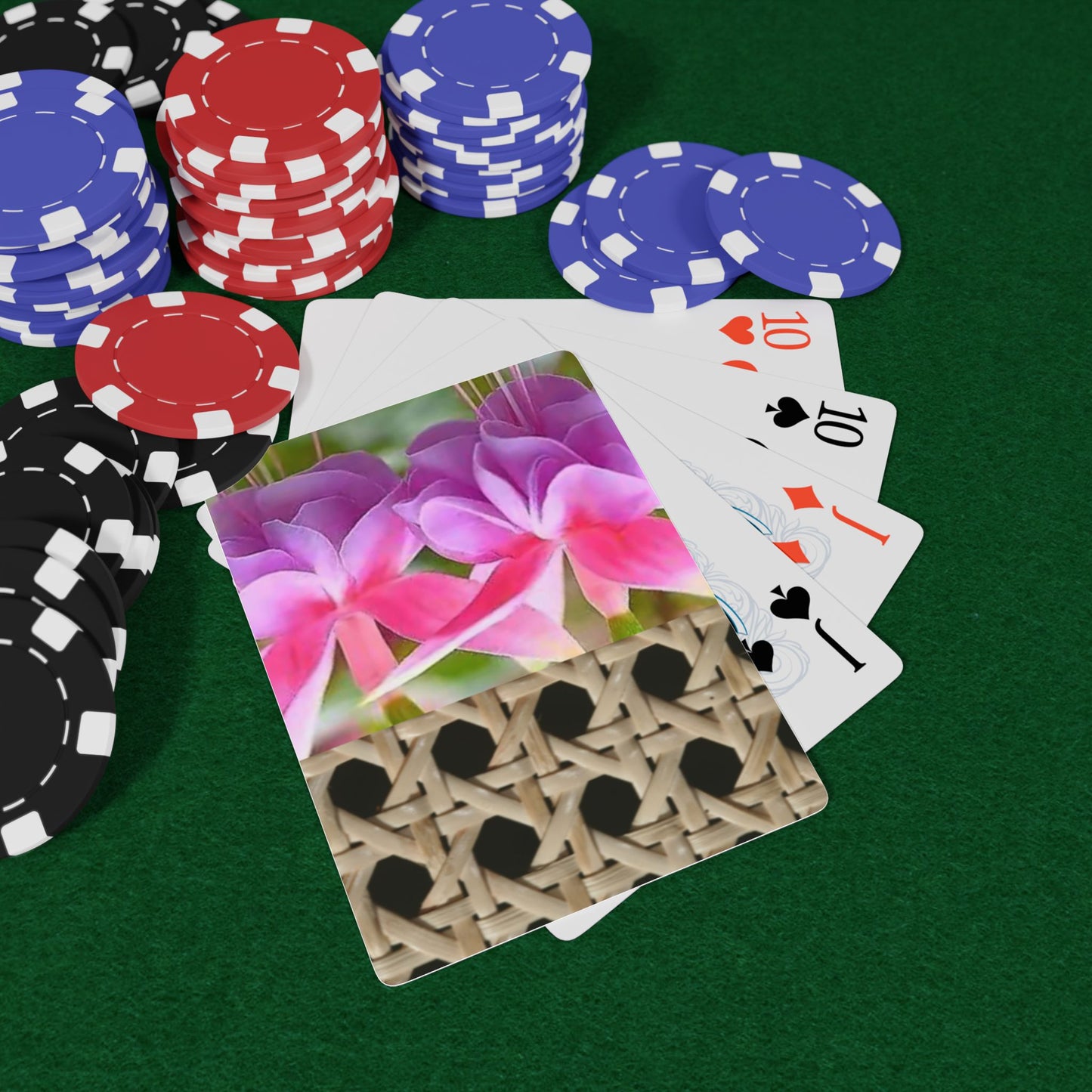 Poker-Sized Playing Cards - Wicker/Two Fuchsias
