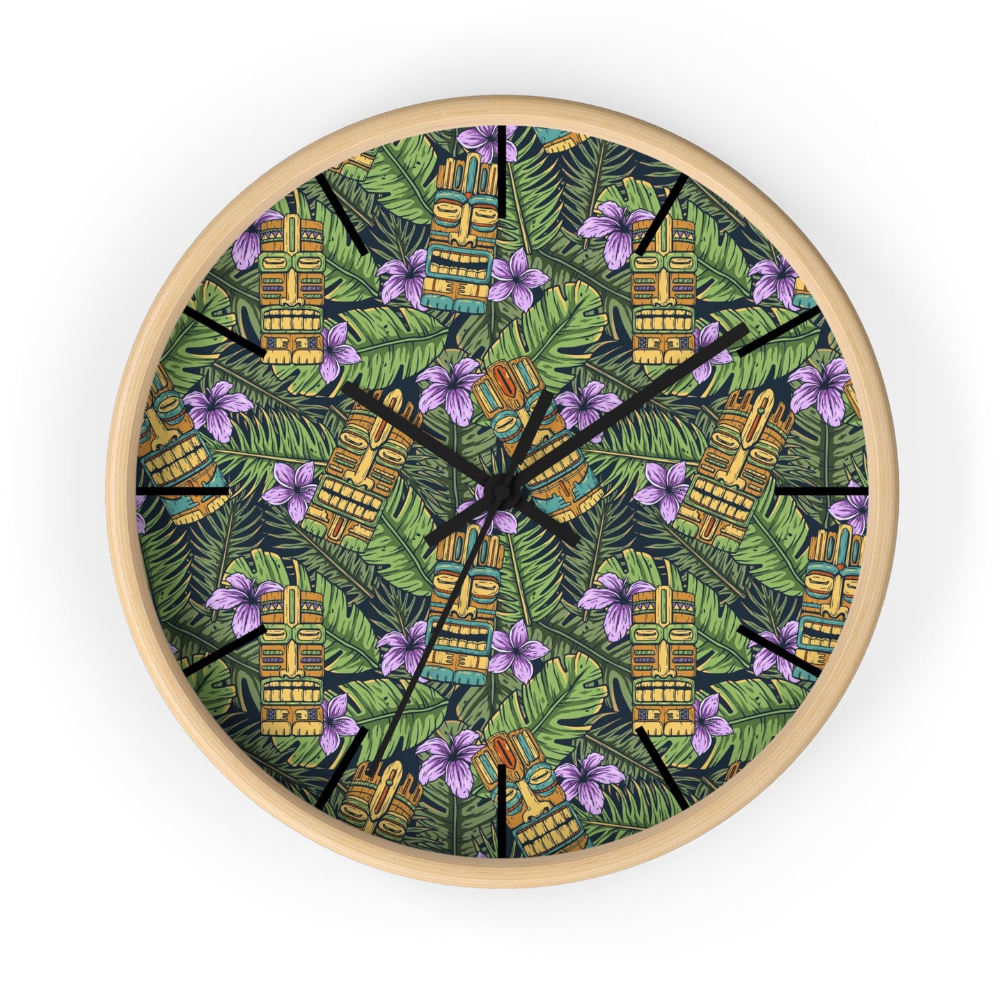 Wall Clock - Tiki Greenery, Black Hour Marks