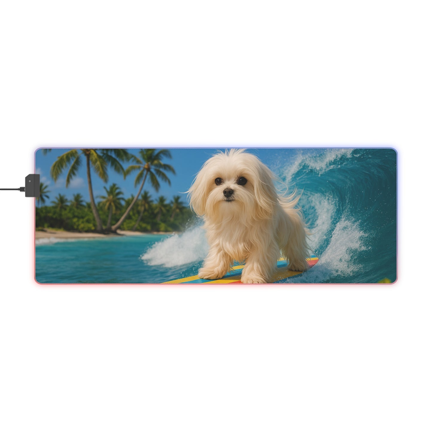 LED Gaming Mouse Pad With Vibrant RGB Lighting, 4 Sizes / Puppy Ariel the Dog Surfer