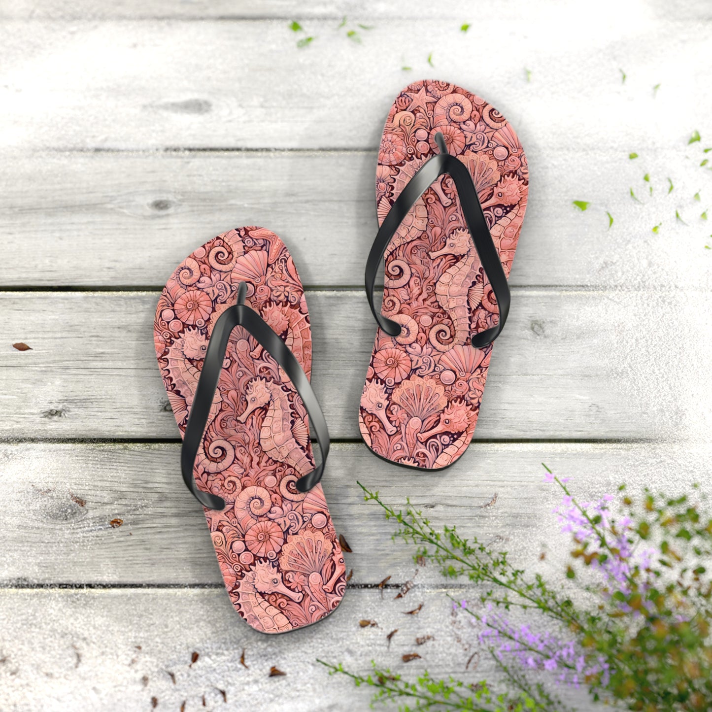 Flip Flops - Seahorses/Red