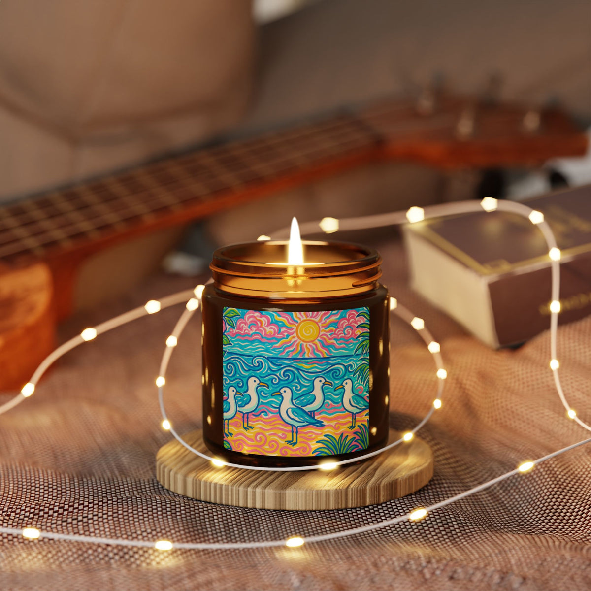 Soy Candle in Amber Jar - Multi-Size / Beach Seagulls