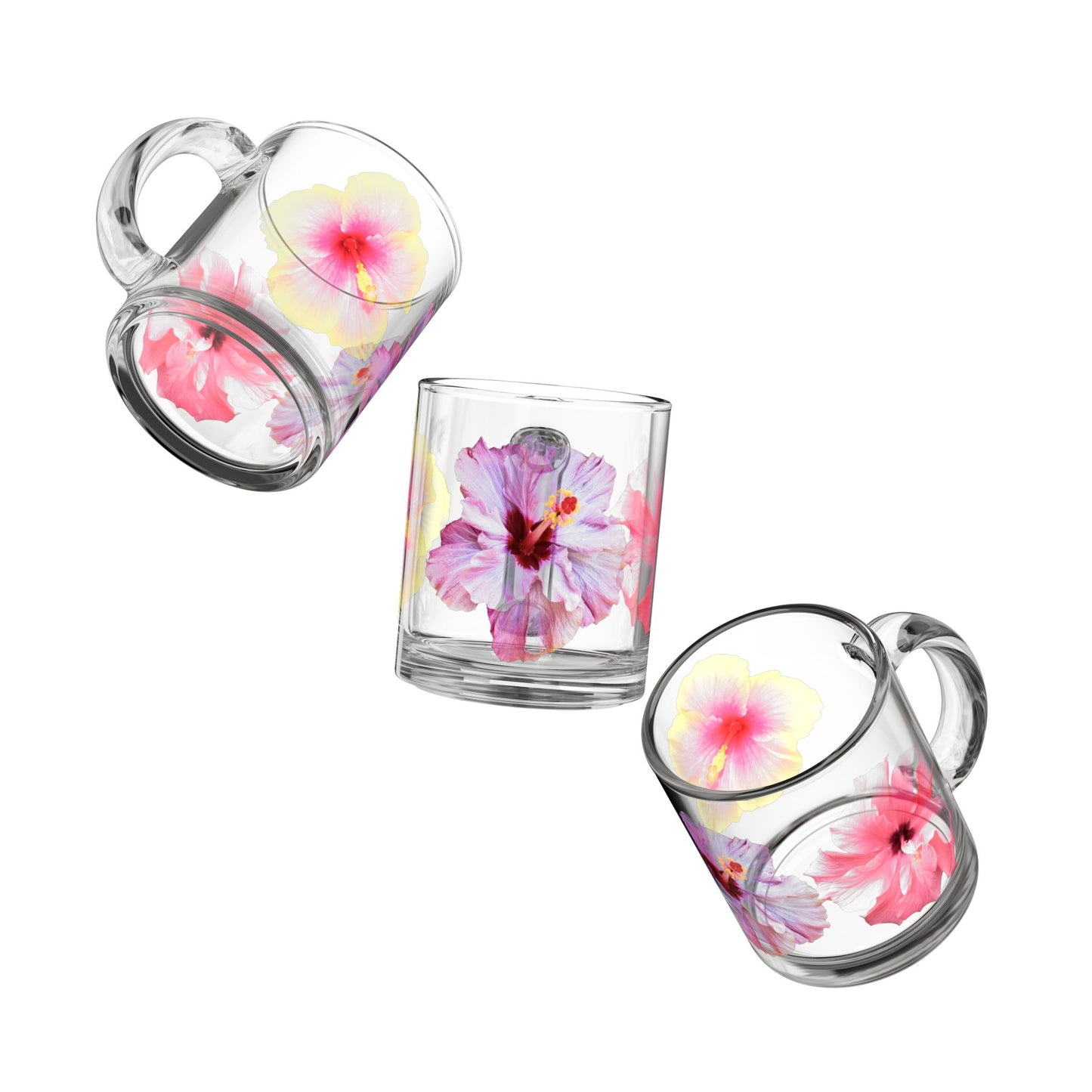 Glass Mug - 10oz, Perfect for Rainforest Lovers / Real Hibiscus Flowers