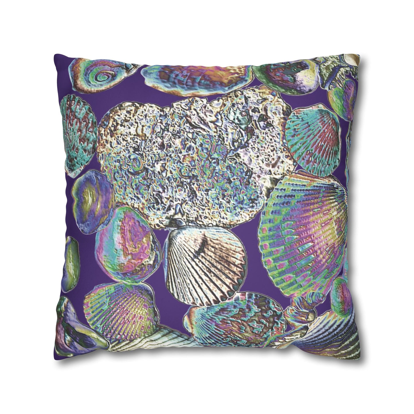 Faux Suede Square Pillowcase - Heatwave Seashell Collection, Purple