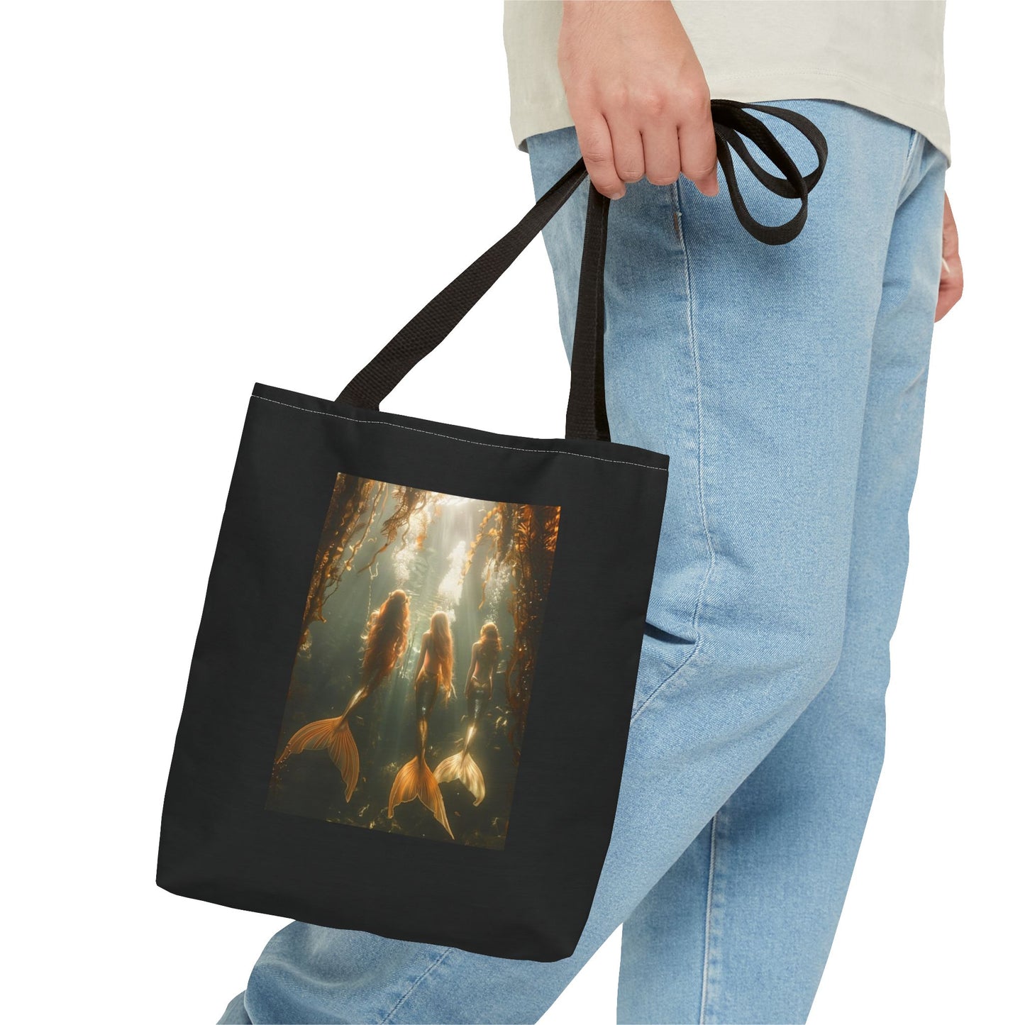 Three Mermaid Sisters, Black Tote Bag - 3 Sizes