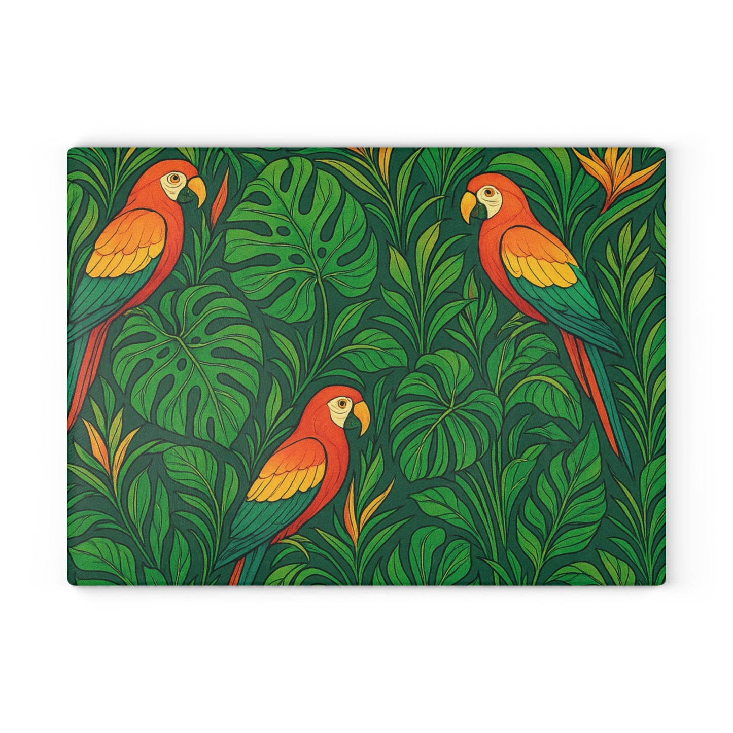 Glass Cutting Board, 2 sizes - Parrot Family