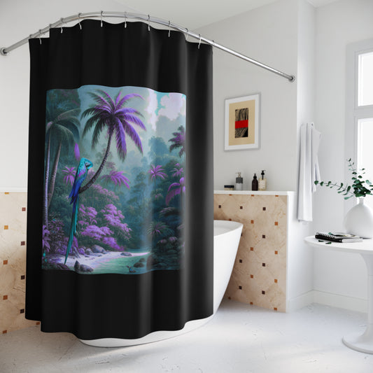 Tropical Shower Curtain - Rainforest Bathroom Decor / Sleeping Beauty Parrot Fantasy, Black