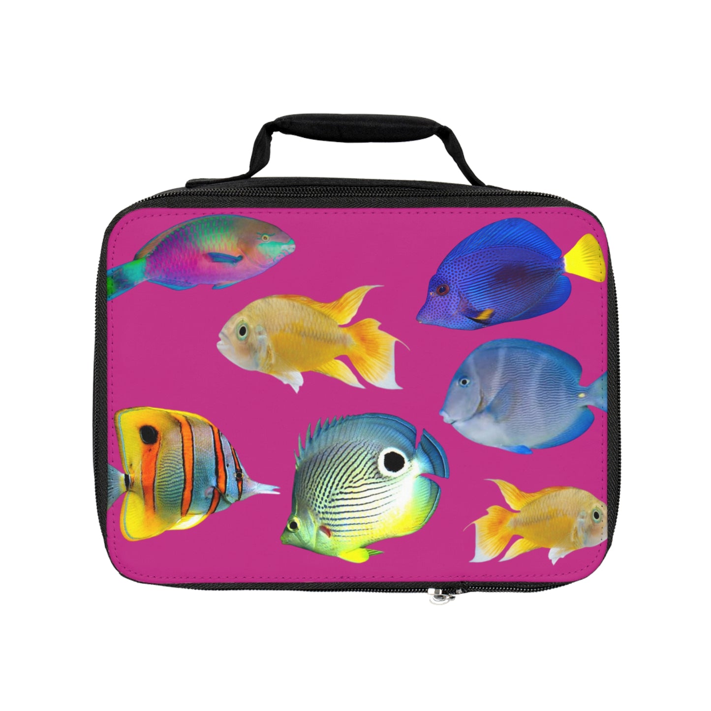 School of Fish/Hot Pink Lunch Bag - Eco-Friendly Insulated Tote, Adult and Child Lunchbox / Perfect for Picnics, Beach Outings