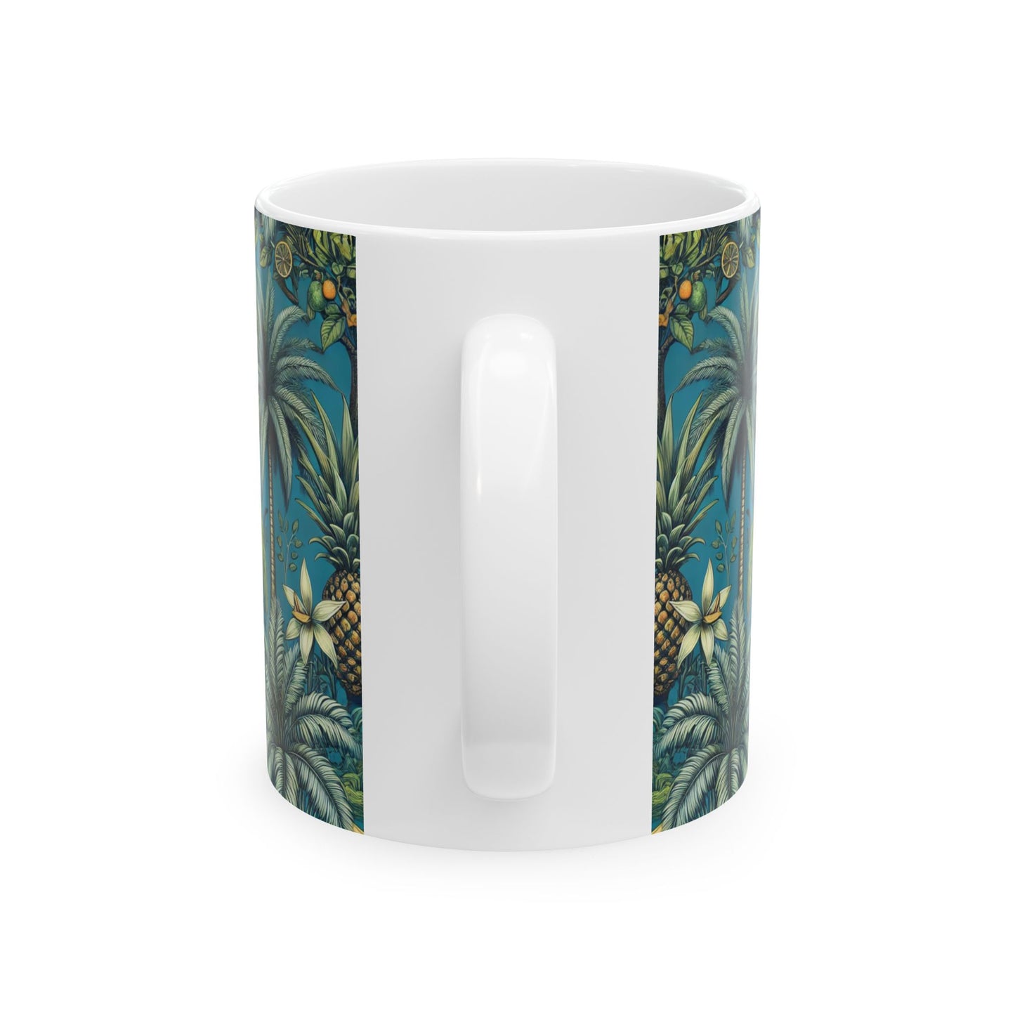 Ceramic White Mug - 11oz & 15oz, Tropical Fruit Blue