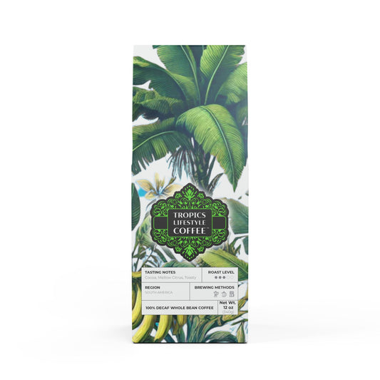 Rainforest Mist™ Single Origin DECAF (Medium Roast), Specialty Grade Craft Coffee / Palms and More Tropical Fruit, White