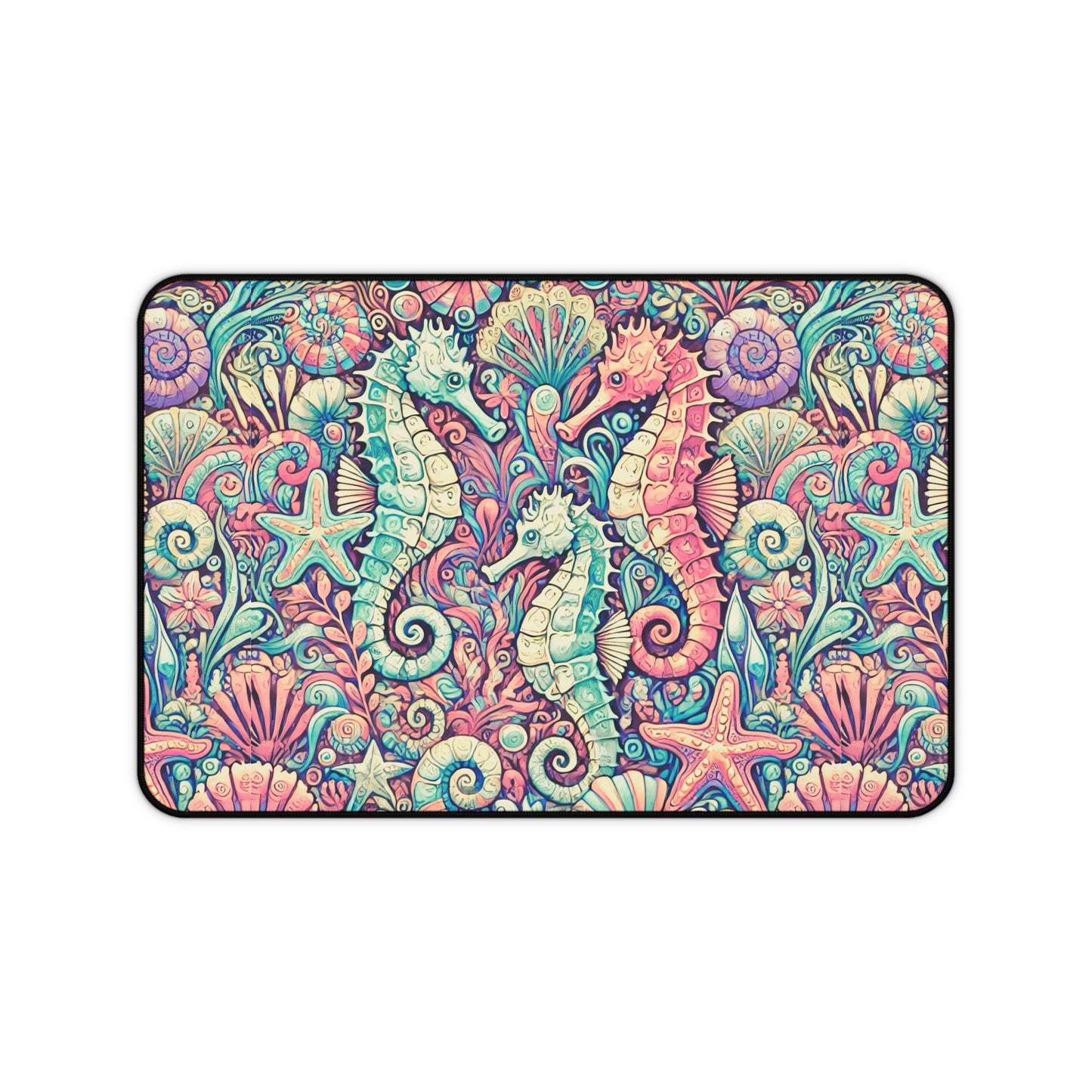 Tropical Mouse Pad/Desk Mat, 3 Sizes - Perfect for Home Office / Seahorses, Retro