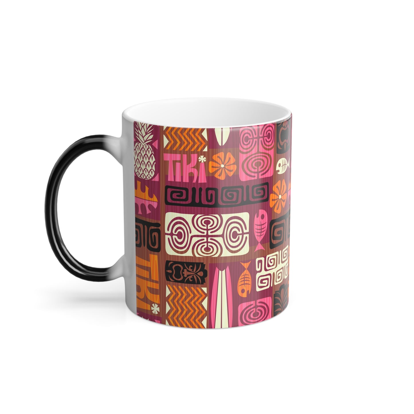 Color Morphing Mug, 11oz, Tiki Poster Pink/Orange