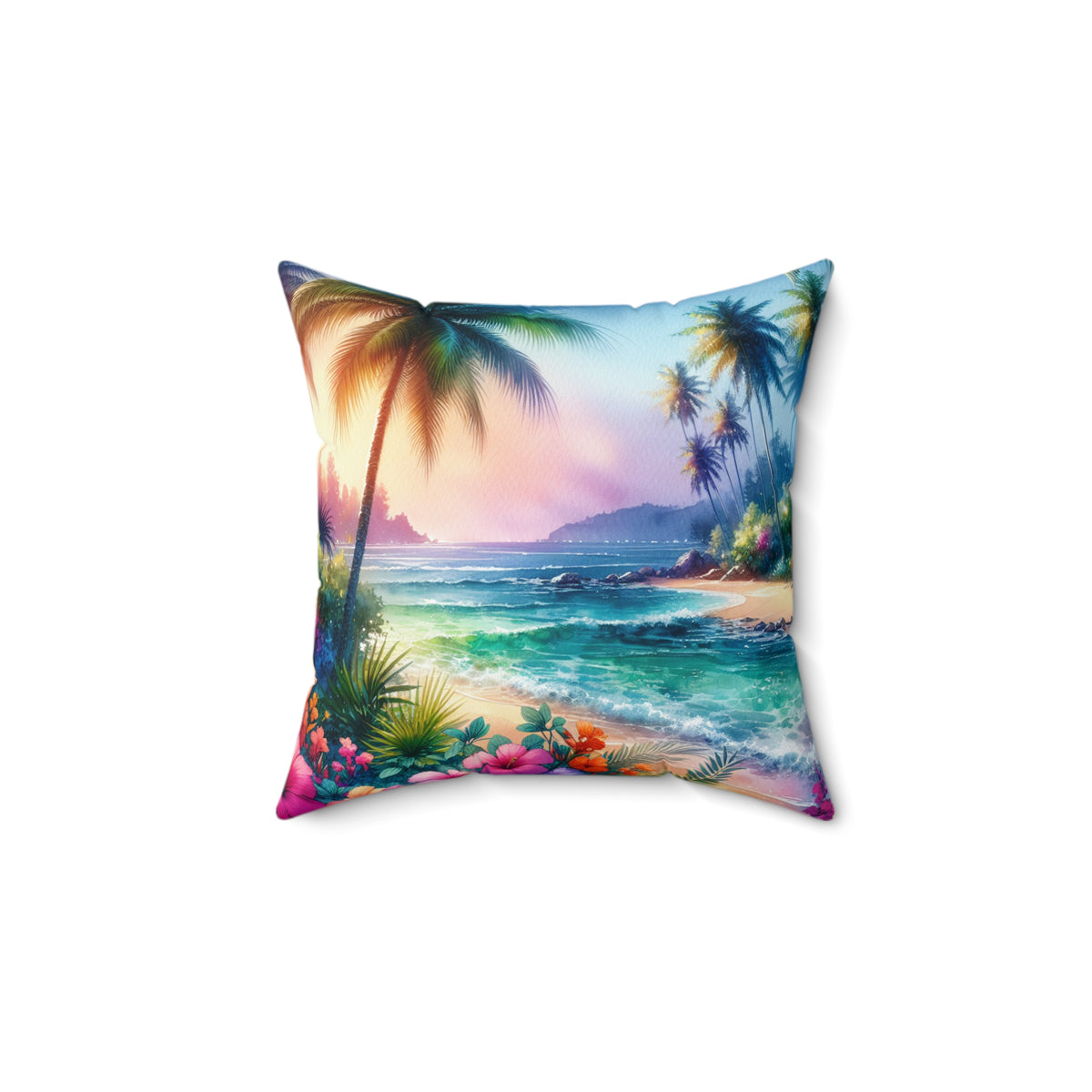 Tropical Pillow, 4 sizes - Colorful Spun Polyester Square Cushion / Bay of Peace