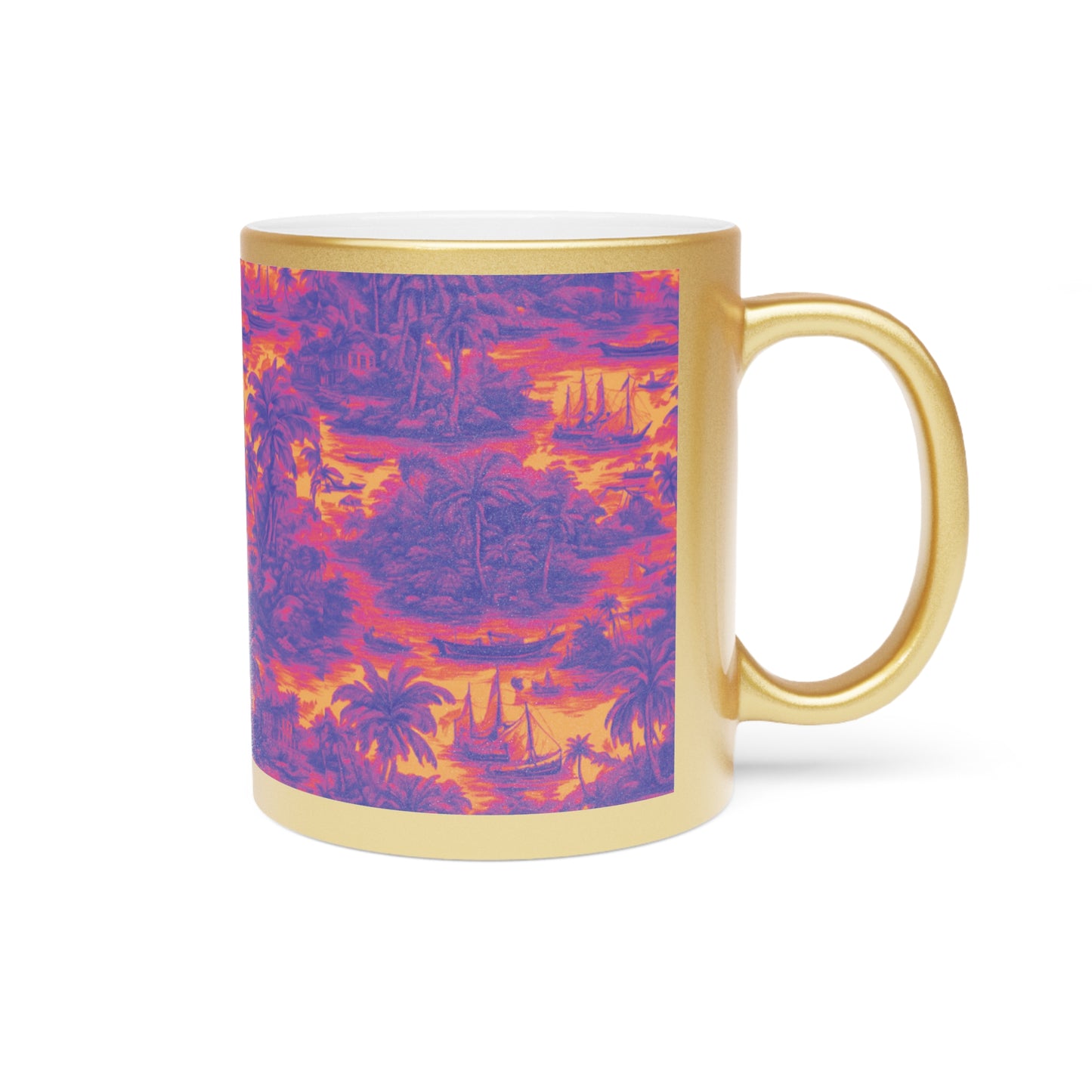 Tropical Metallic Mug, Gold or Silver: Tropical Toile Trip, Heatwave