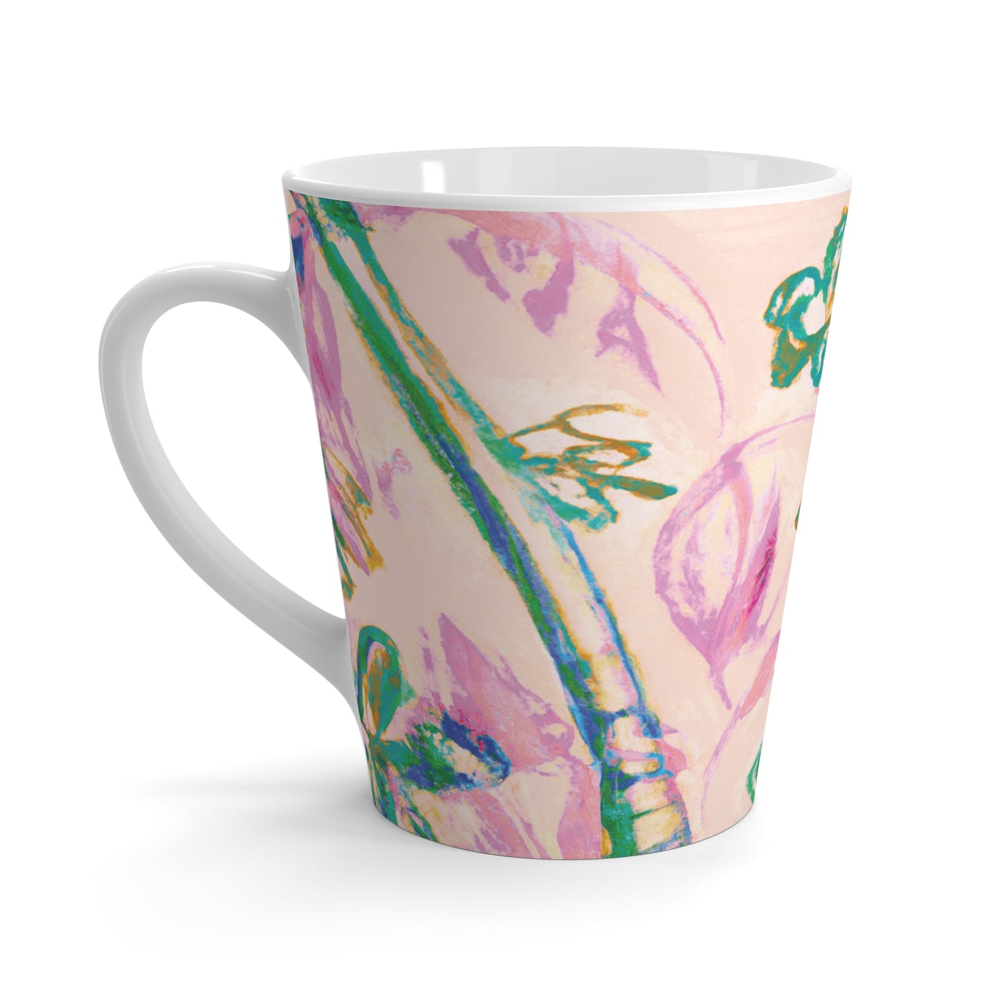 Latte White Mug - Tropical Doodles, Pink