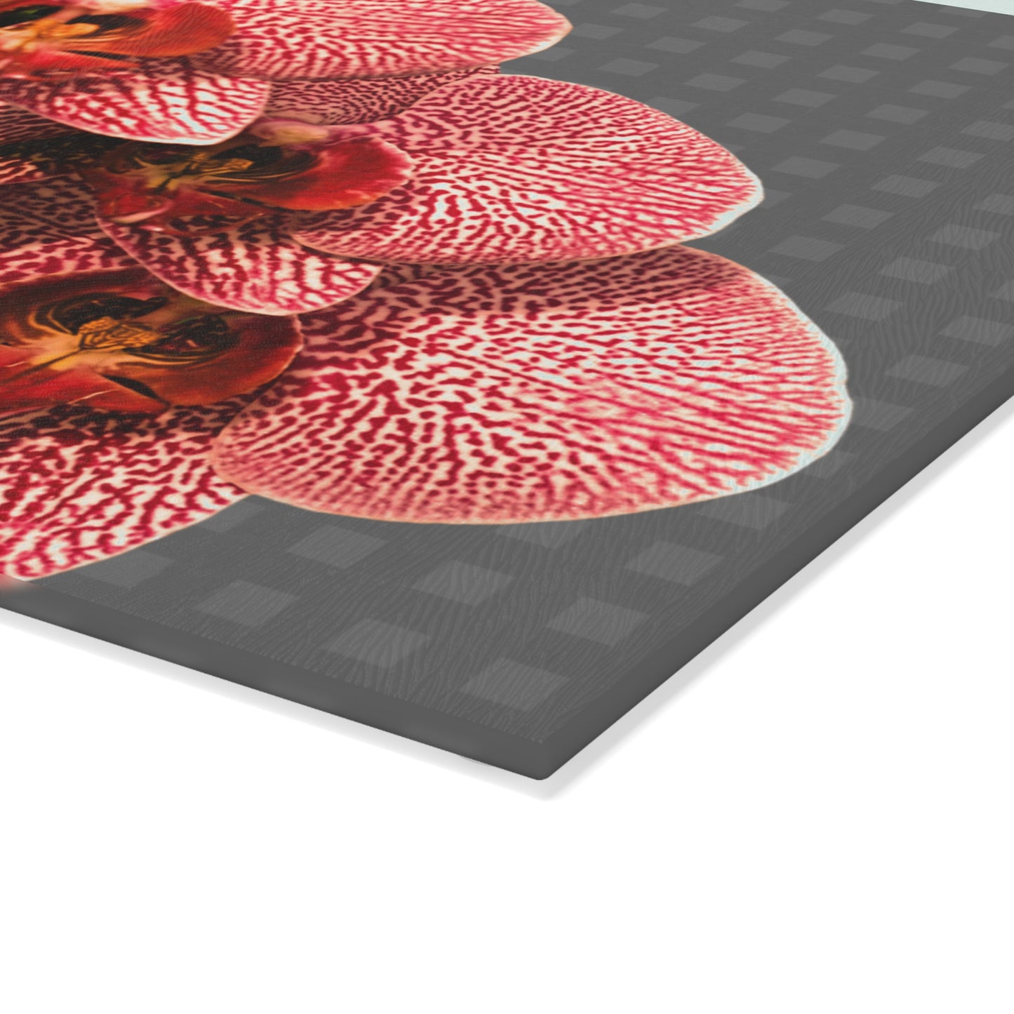 Glass Cutting Board, 2 sizes - Red Orchid, Grey Wicker