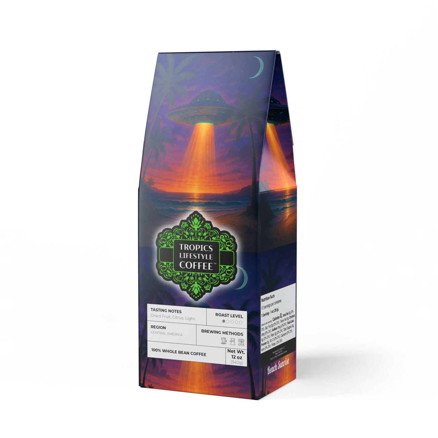 Beach Sunrise Blend™ (Light Roast) Specialty Grade Craft Coffee / Beach UFO at Night
