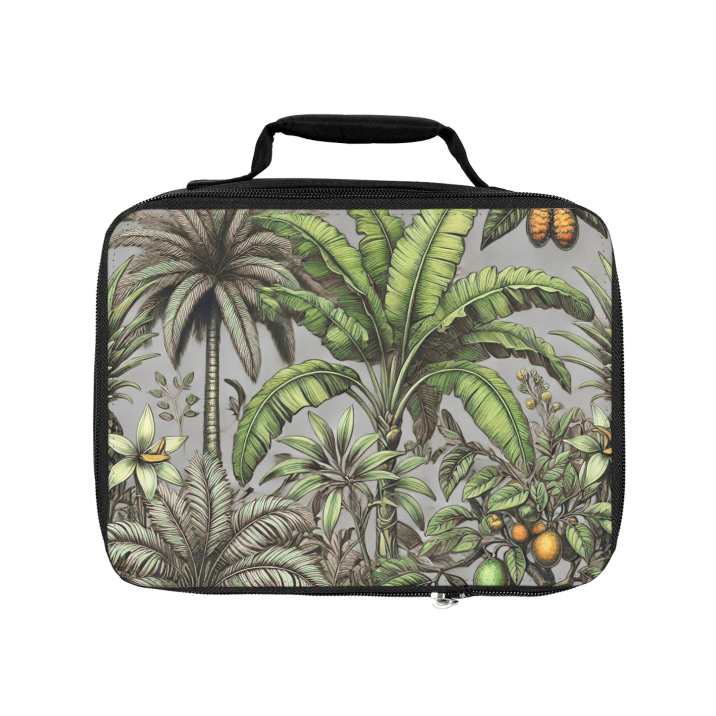 Tropical Fruit/Grey Lunch Bag - Eco-Friendly Insulated Tote, Adult and Child Lunchbox / Perfect for Picnics, Beach Outings