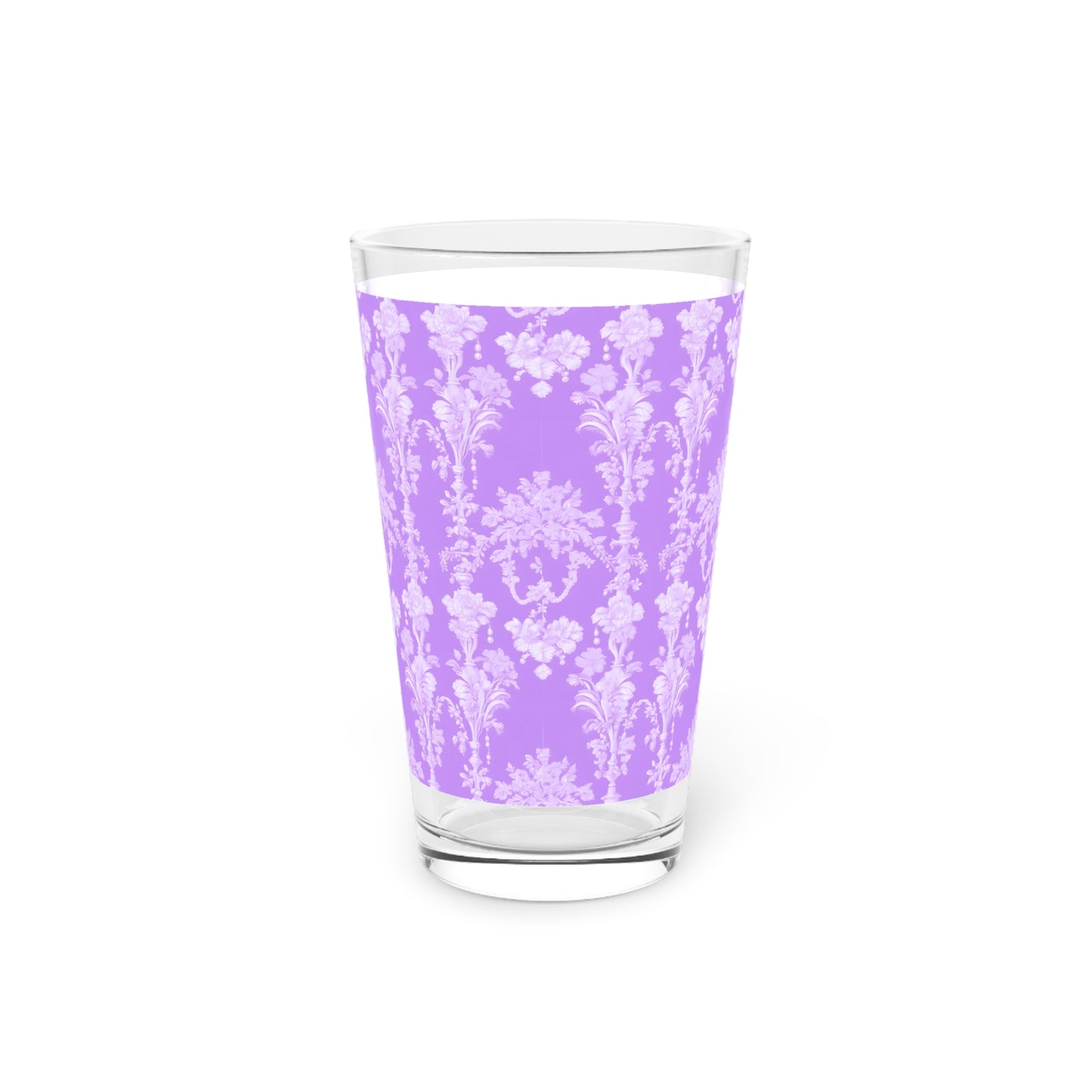 Pint Glass, 16oz, Pearl Lady Toile / Purple