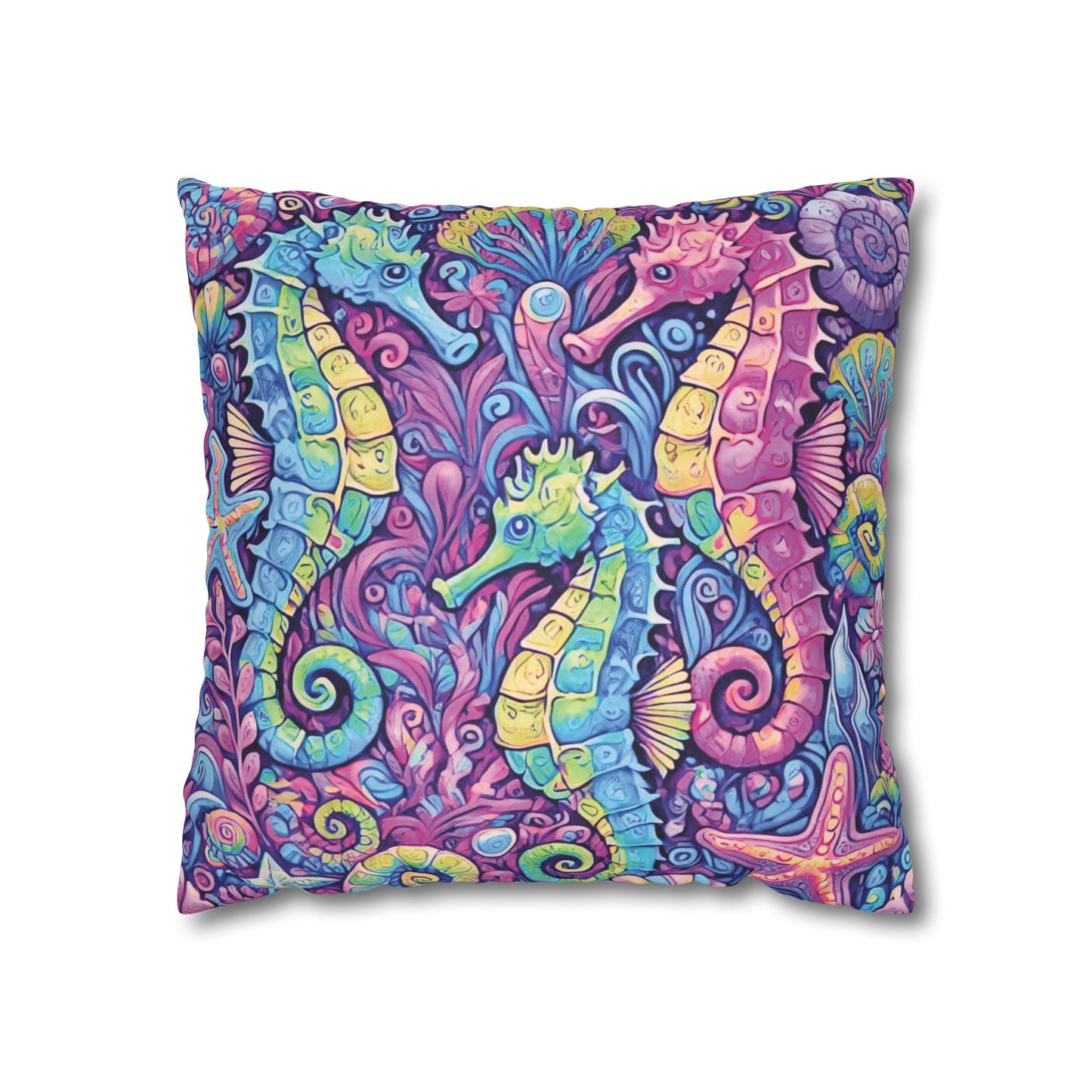 Faux Suede Square Pillowcase - Seahorse Trio/Fantasy Pop