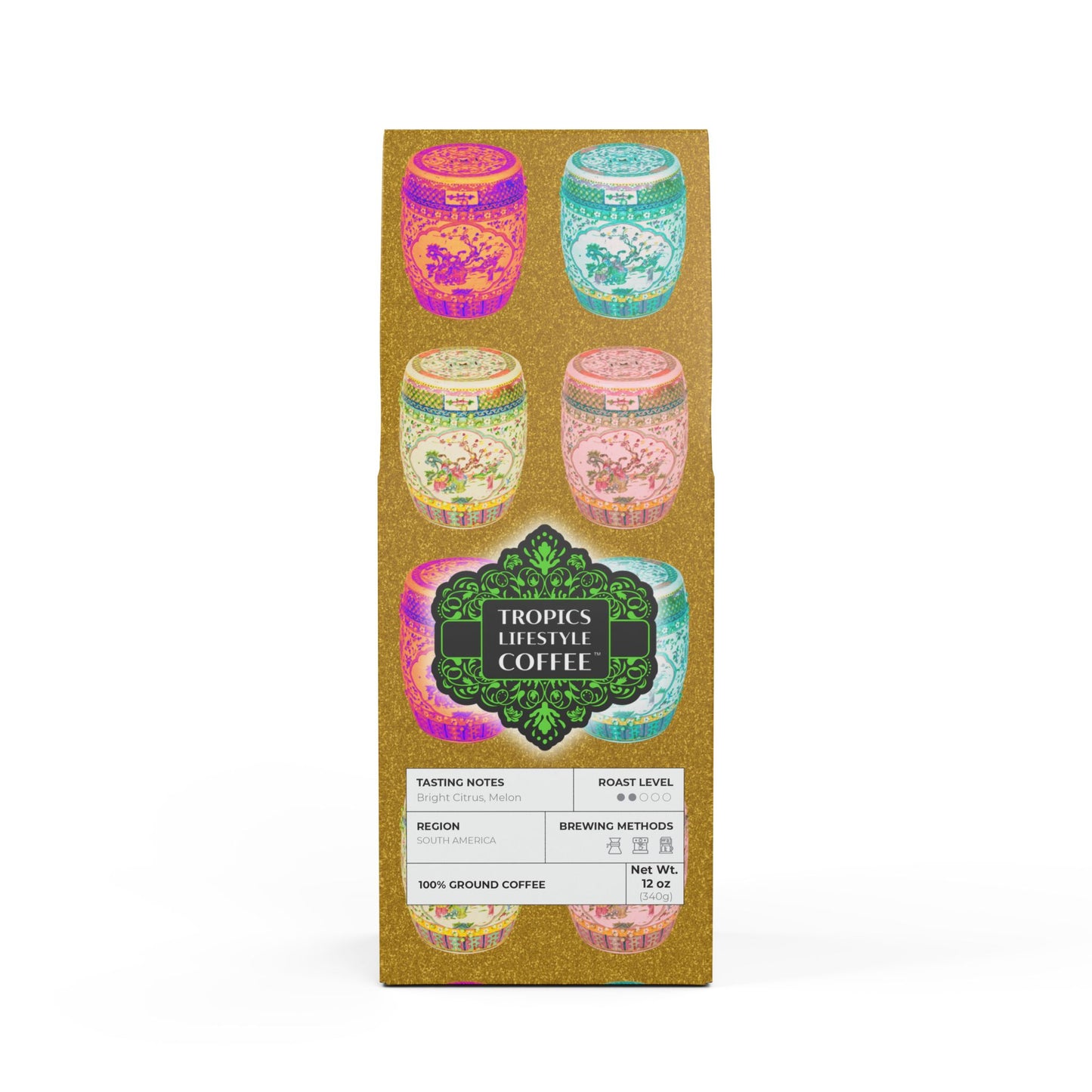 Golden Sands Single Origin™ Coffee (Light-Medium Roast) Specialty Grade / Tropical Garden Stools, Gold