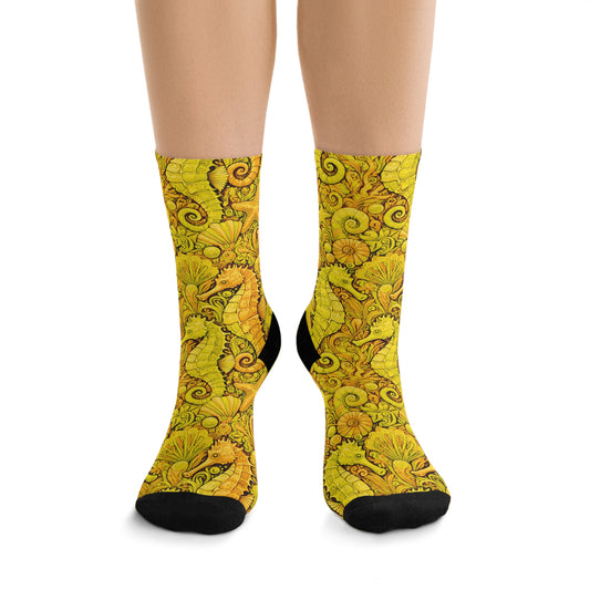 Recycled Poly Socks, Seahorses/Yellow