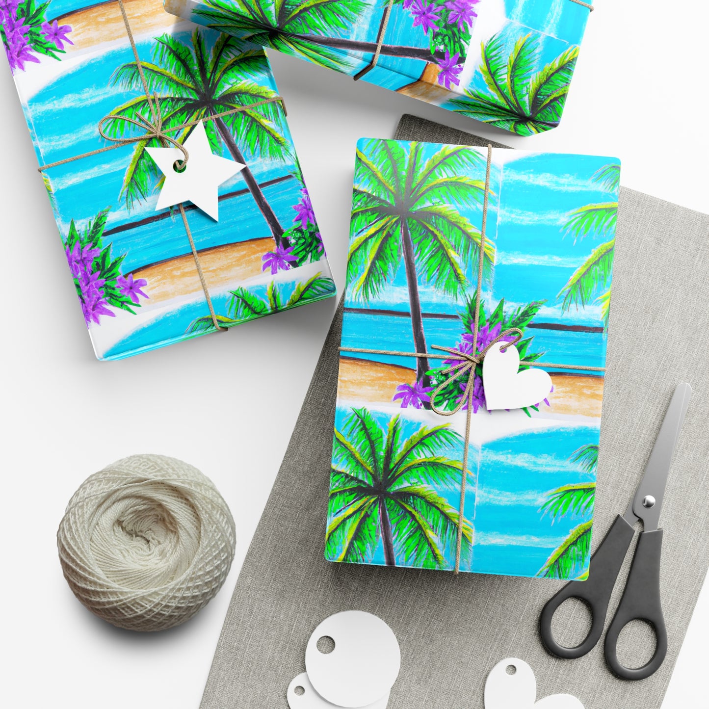 Wrapping Paper - Tropical Gift Wrap for All Occasions / 3 Sizes, 2 Finishes / Tropical Beach