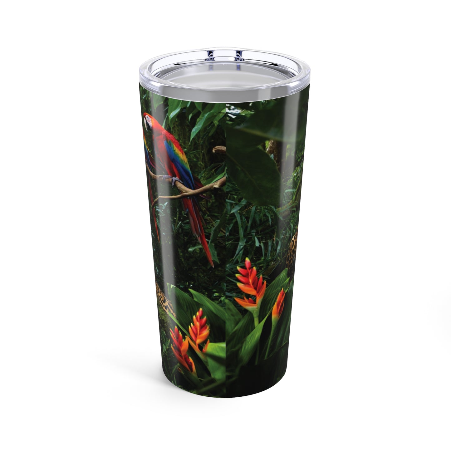 20oz Tropical Glossy Tumbler, Stainless Steel / Jaguars and Parrots