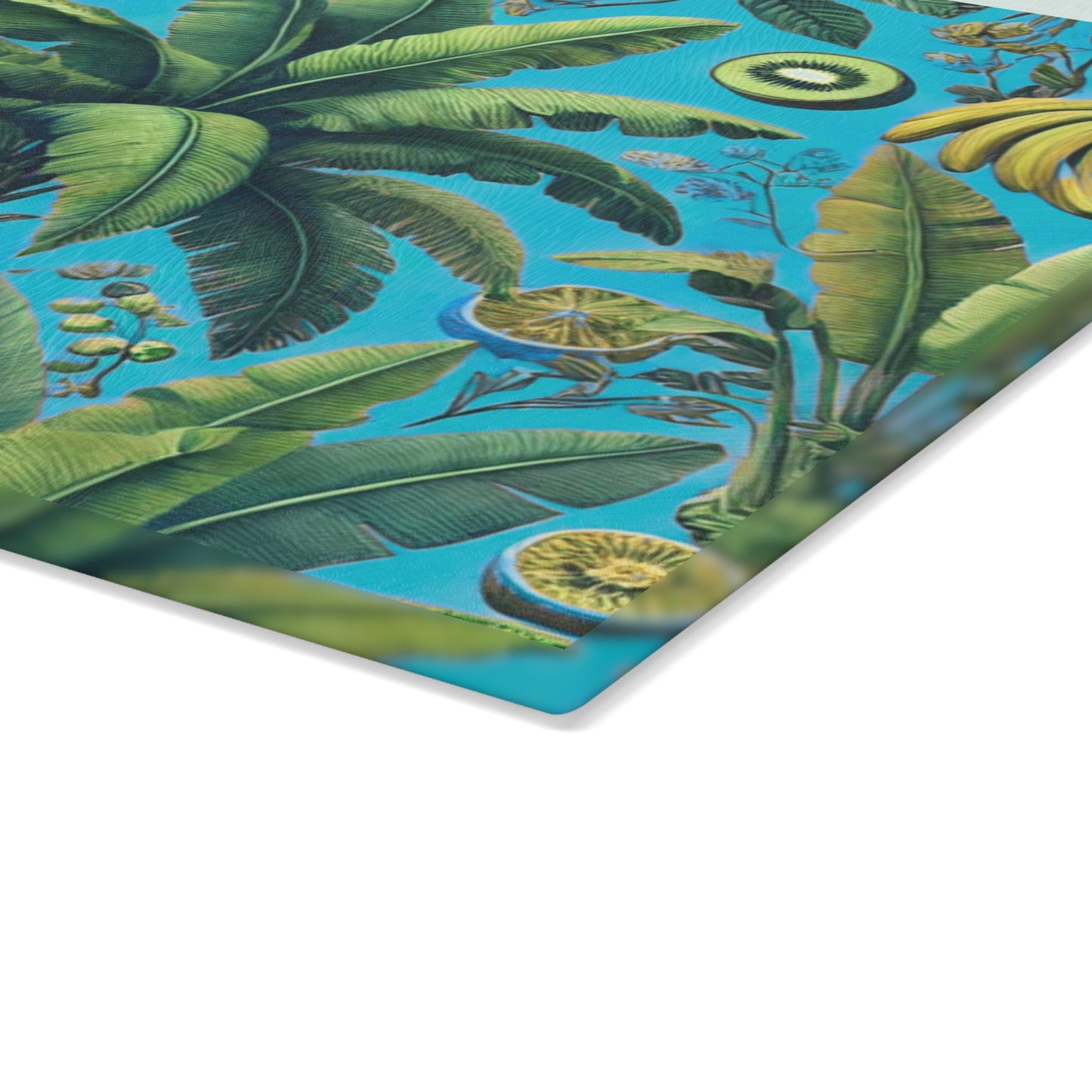 Glass Cutting Board, 2 sizes - More Tropical Fruit, Aqua Blue