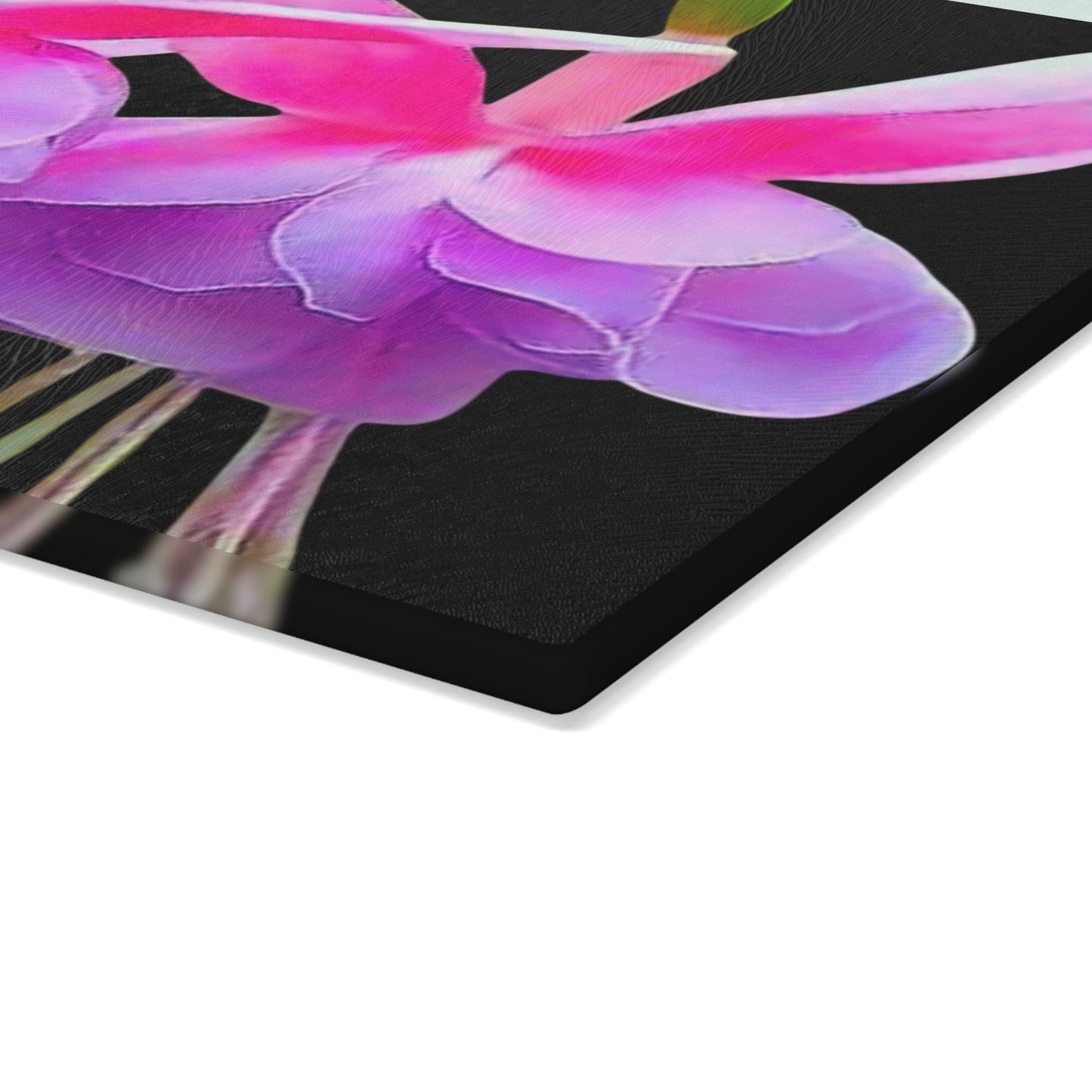 Glass Cutting Board, 2 sizes - Two Fuchsias Black MACRO