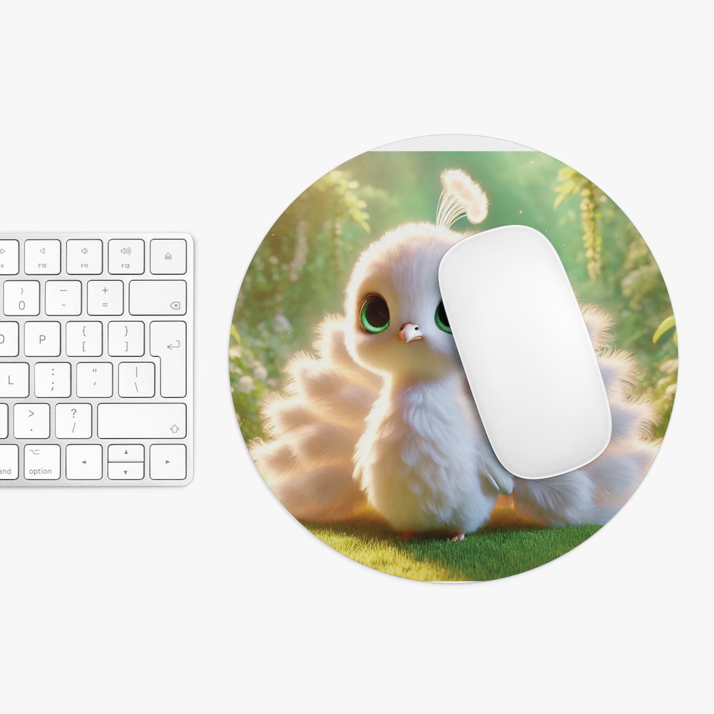 Tropical Mouse Pad, 2 Shapes - Beach Vibes for Home Office & Gamer / Baby White Peacock