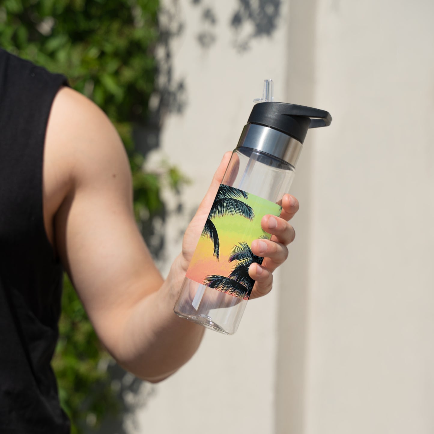 Tropical 20oz Tritan Sport Water Bottle -  Leakproof, Lightweight, BPA-Free / Palm Glow Sangria