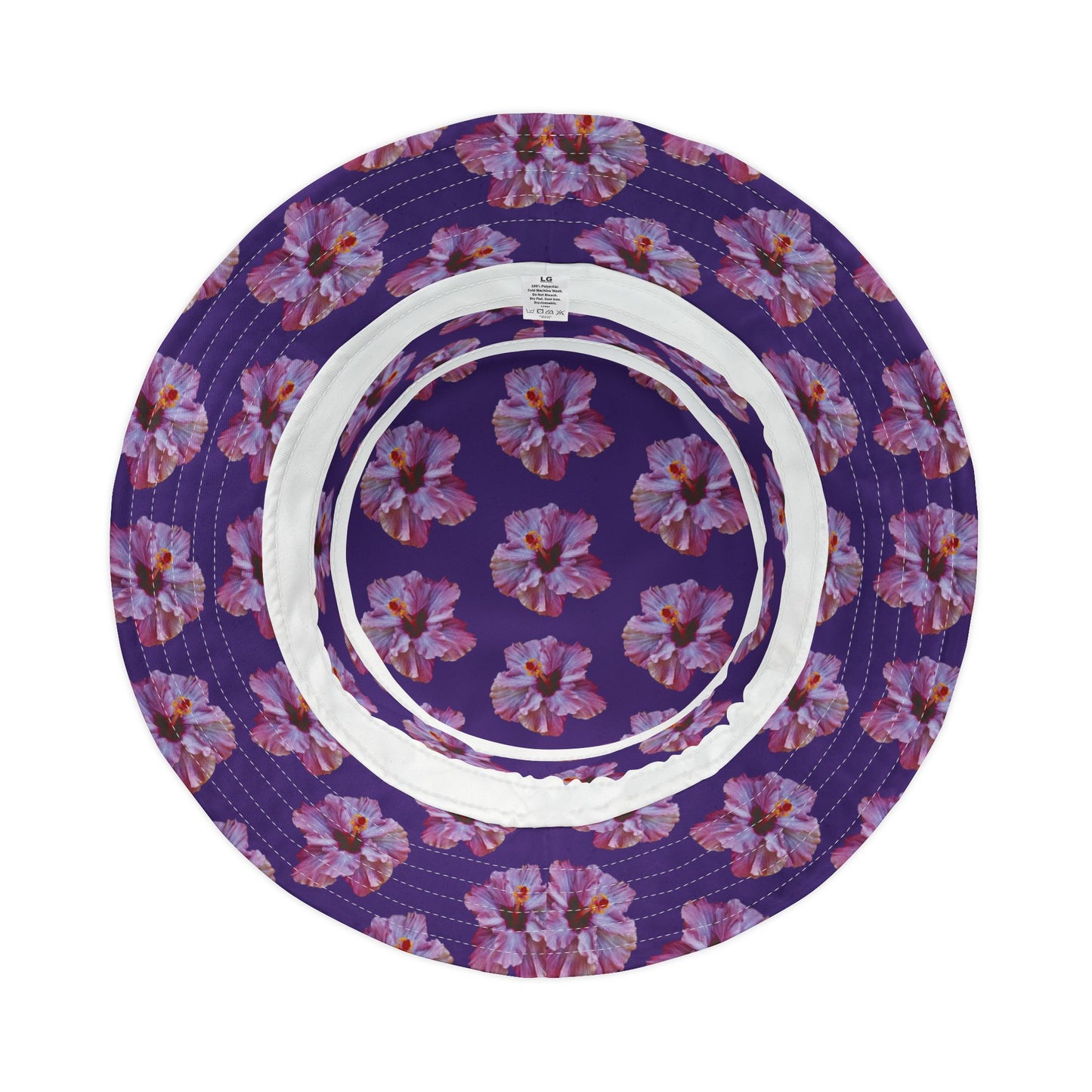 Tropical Polyester Bucket Hat, 2 Sizes - Purple Hibiscus/Purple